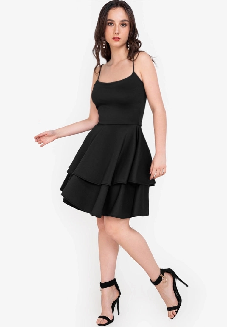 Double Layer Skater Dress in Black