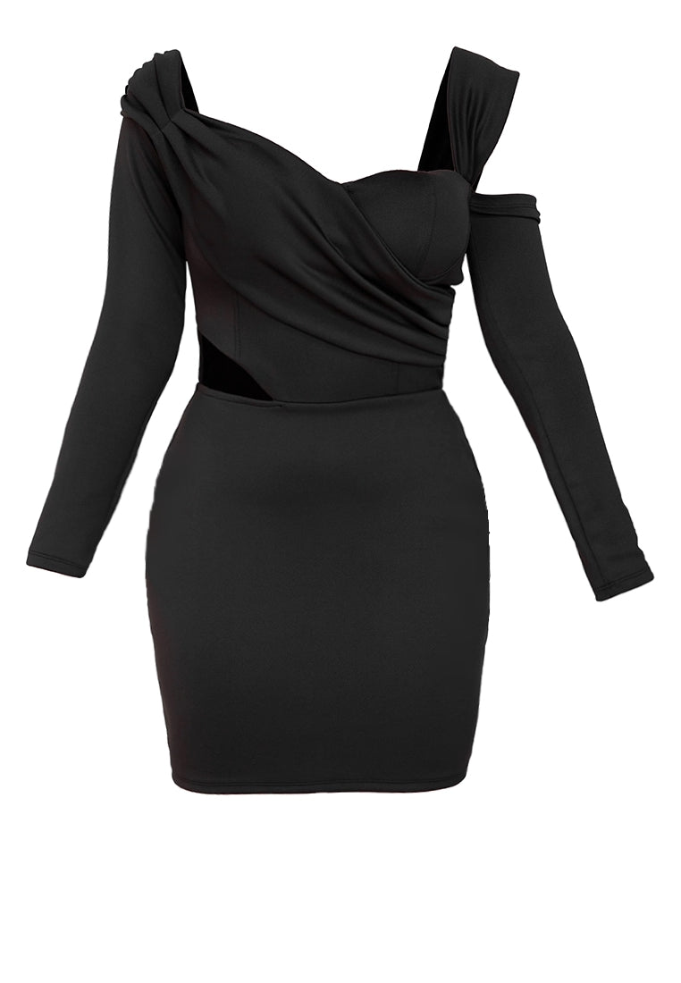 Off-the-shoulder Bustier Mini Dress in Black