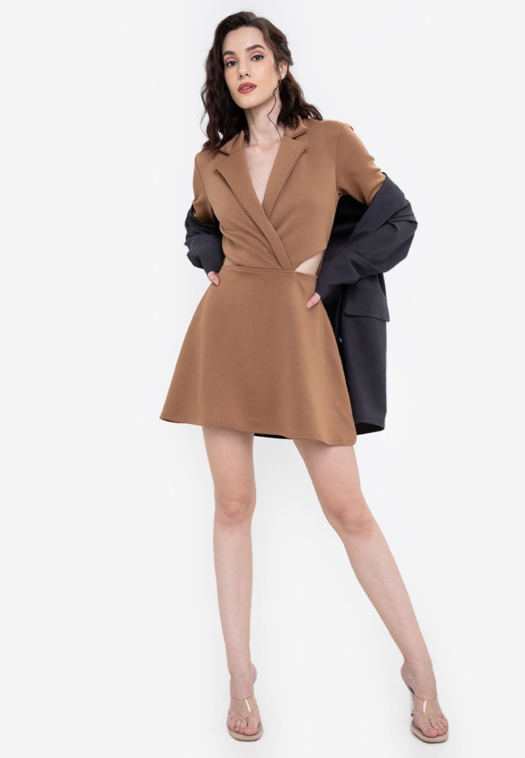 Cut Out Blazer Dress in Mocha