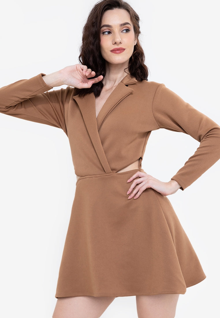 Cut Out Blazer Dress in Mocha
