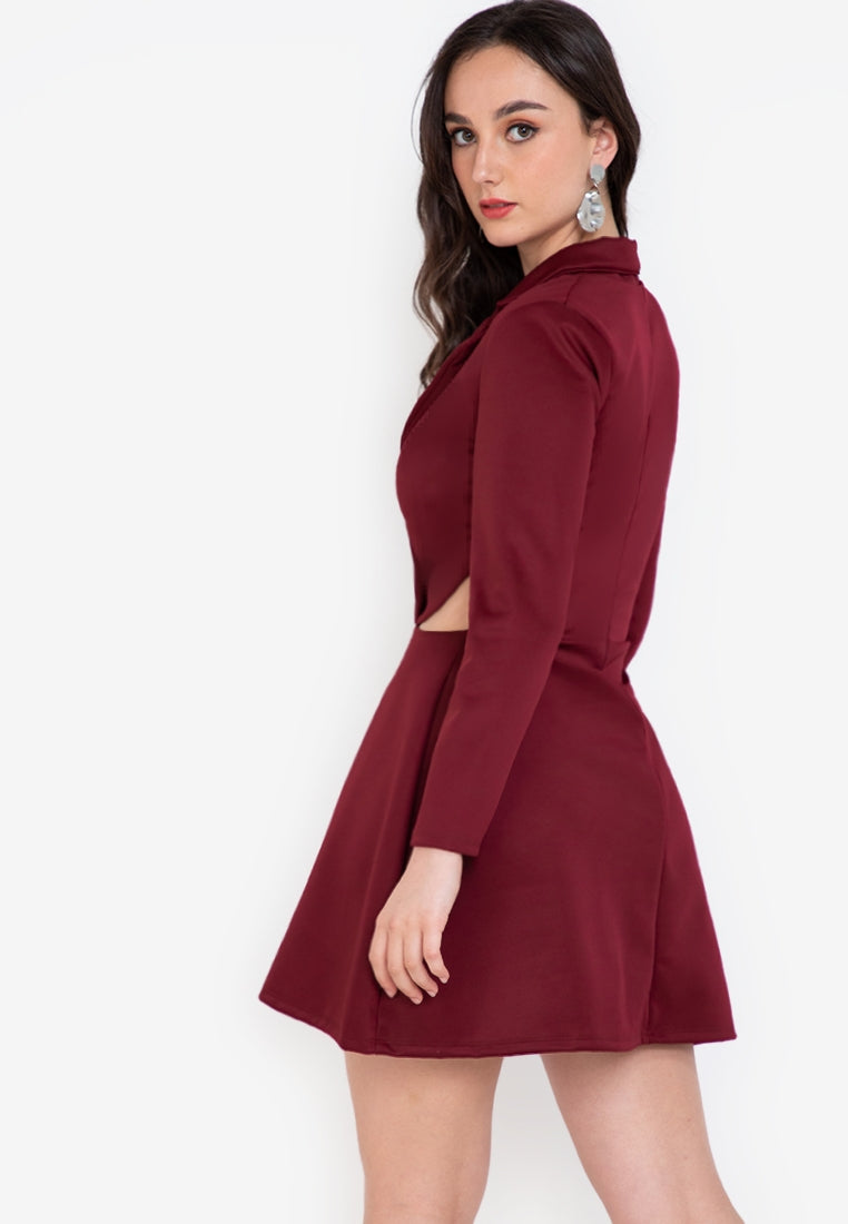 Cut Out Blazer Dress in Maroon