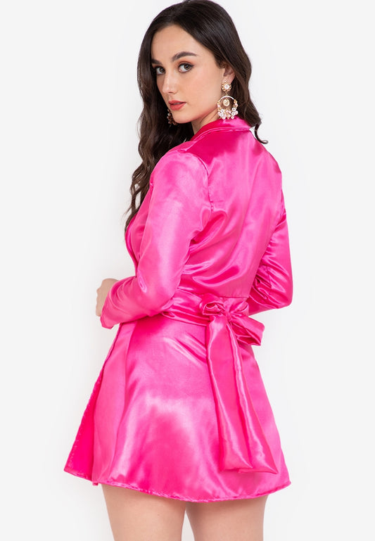 Satin Blazer Wrap Crop Top Skirt Set
