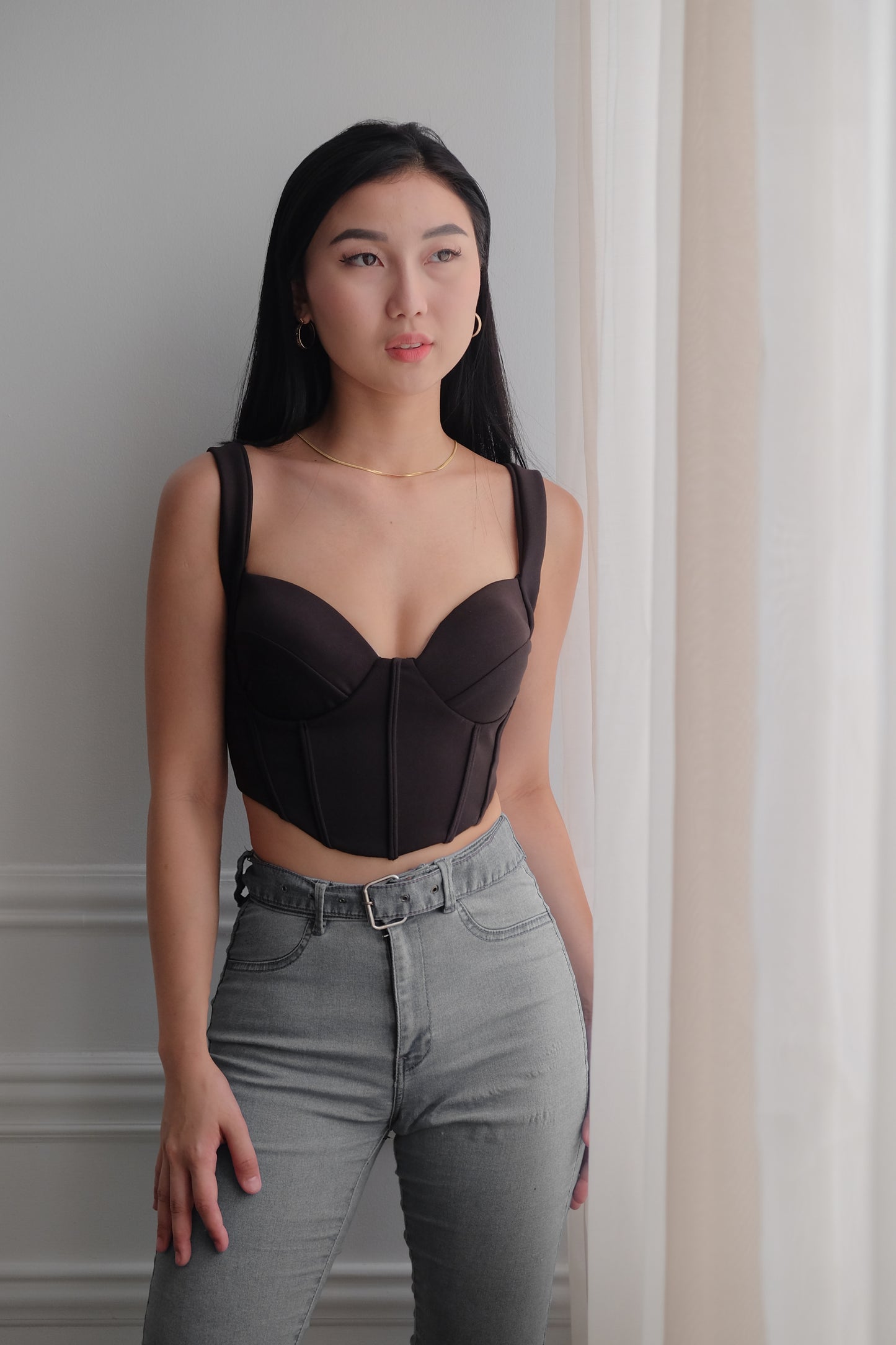 XO Bustier Corset Crop Top in Black