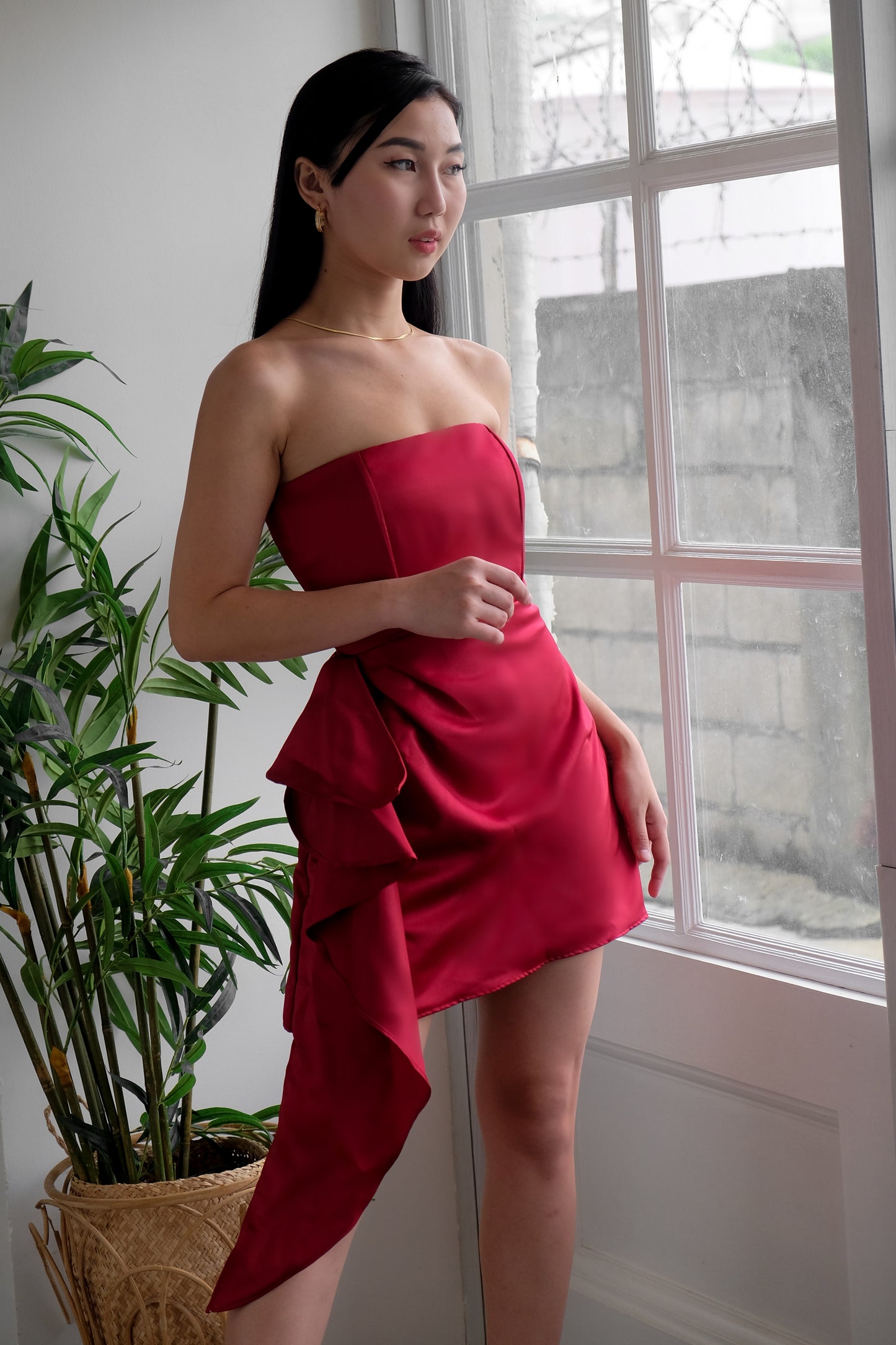 Glory Mini Dress with Cascading Side Ruffle - Heather Clothing