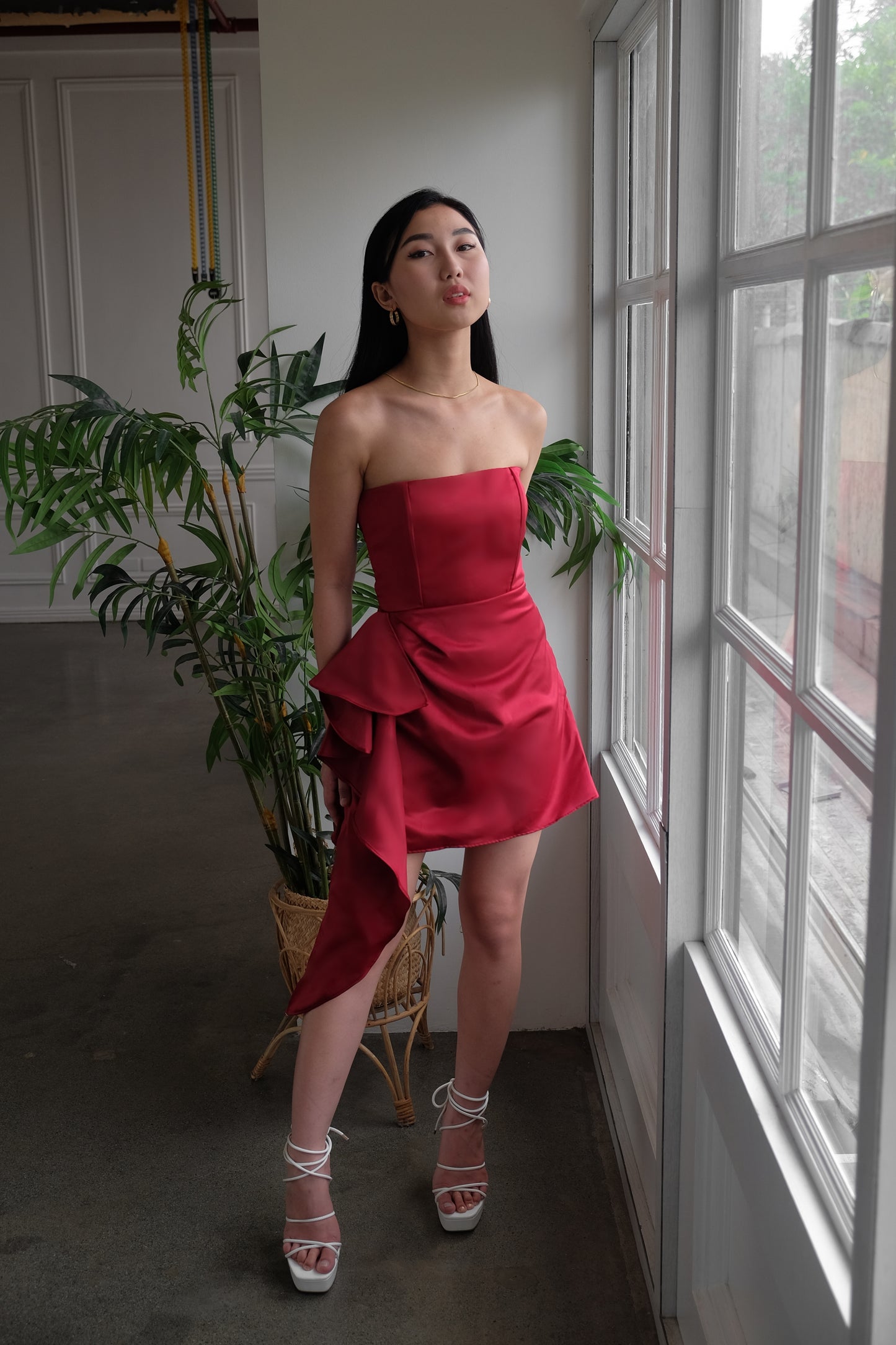 Glory Mini Dress with Cascading Side Ruffle - Heather Clothing
