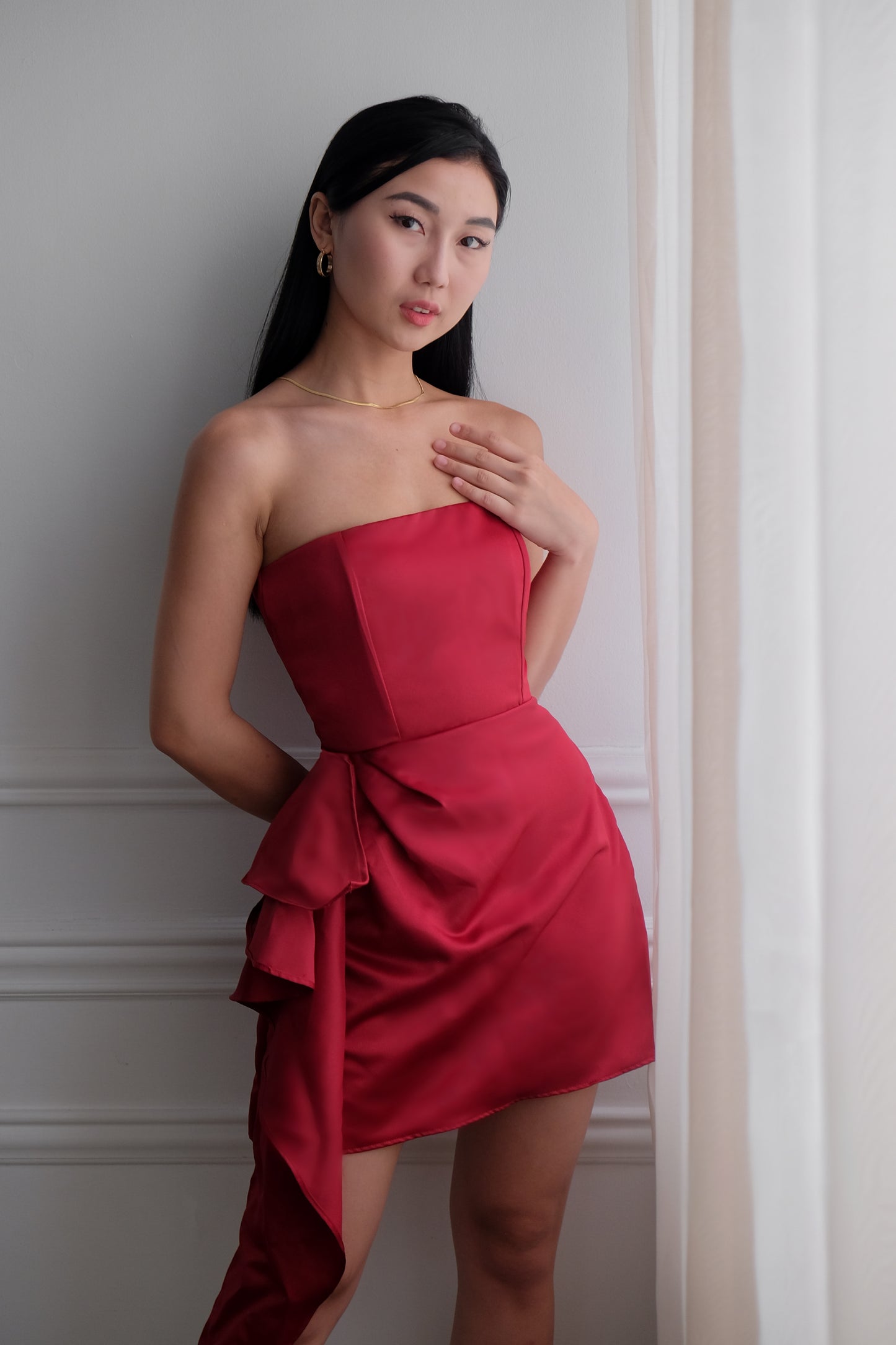 Glory Mini Dress with Cascading Side Ruffle - Heather Clothing