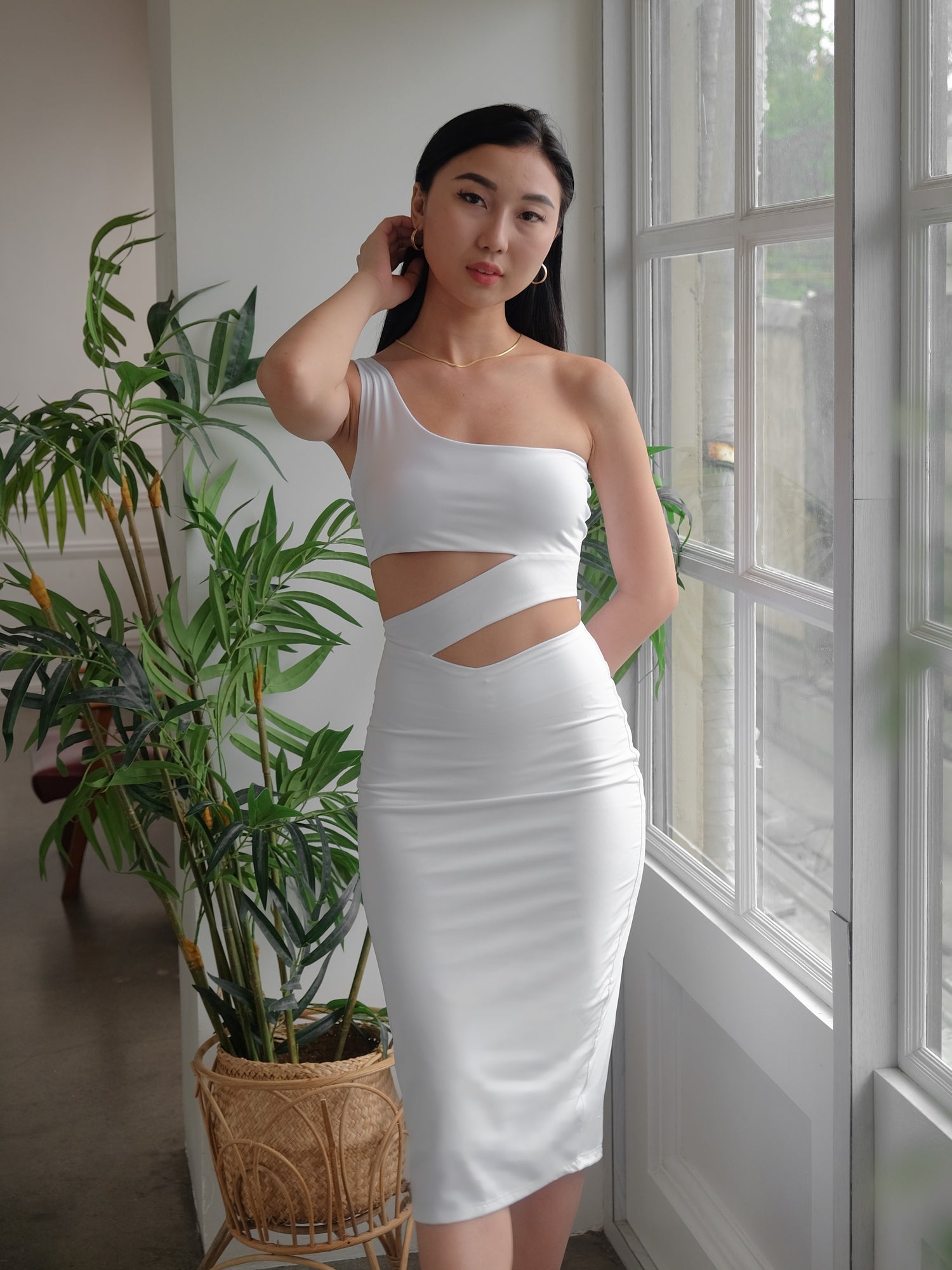 Heather Clothing Cut-out Midi Bodycon Dress in White