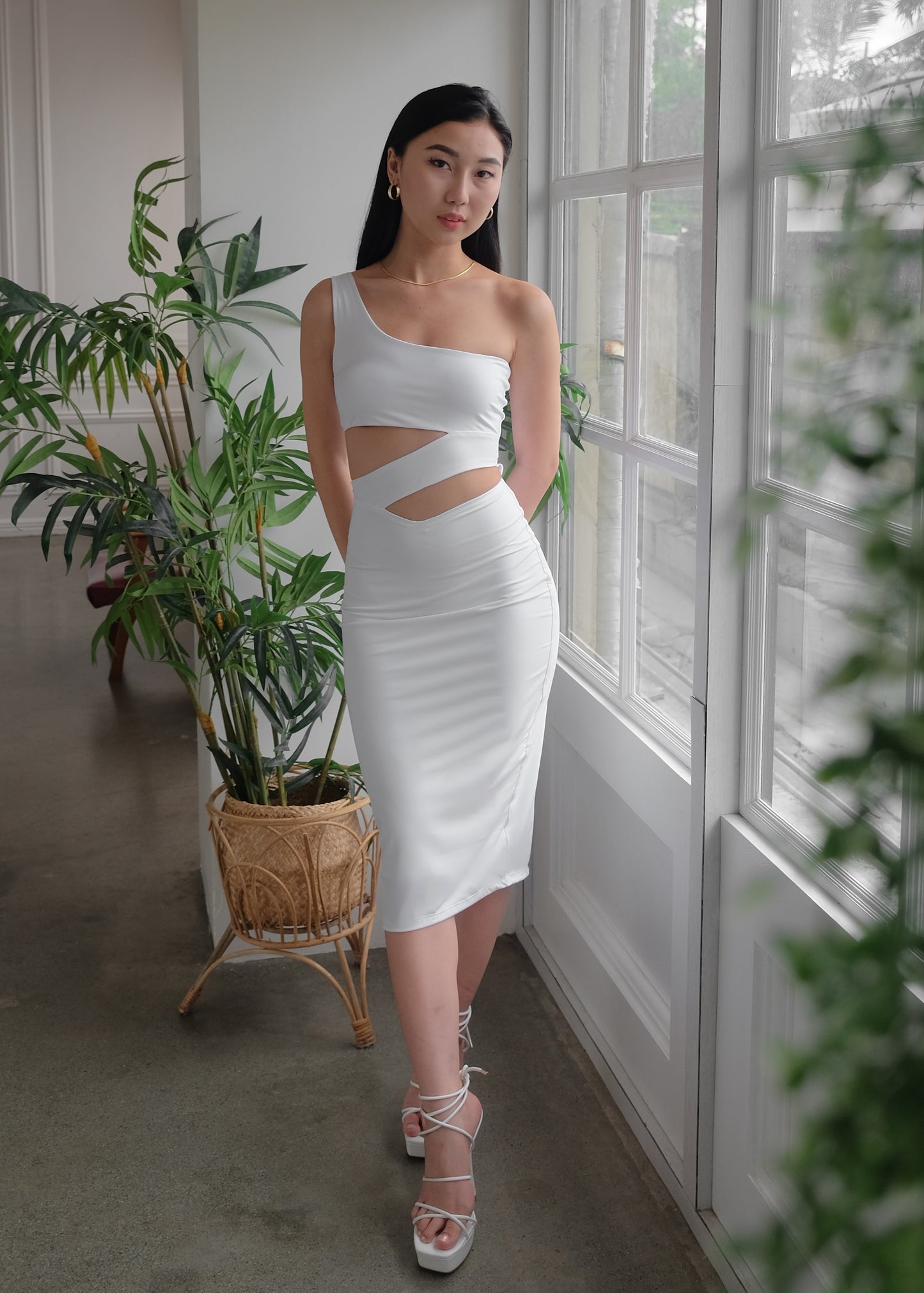 Heather Clothing Cut-out Midi Bodycon Dress in White