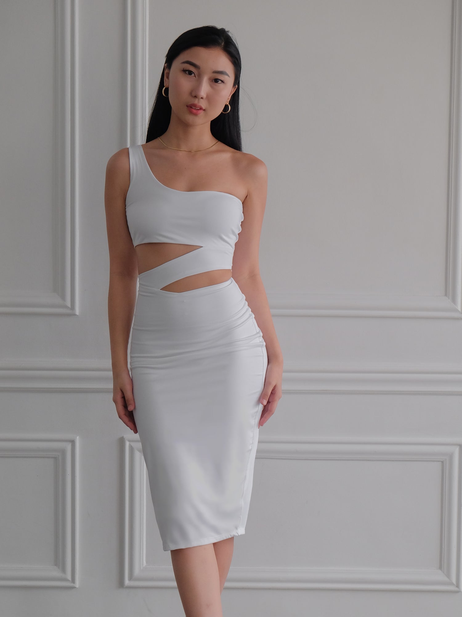Heather Clothing Cut-out Midi Bodycon Dress in White