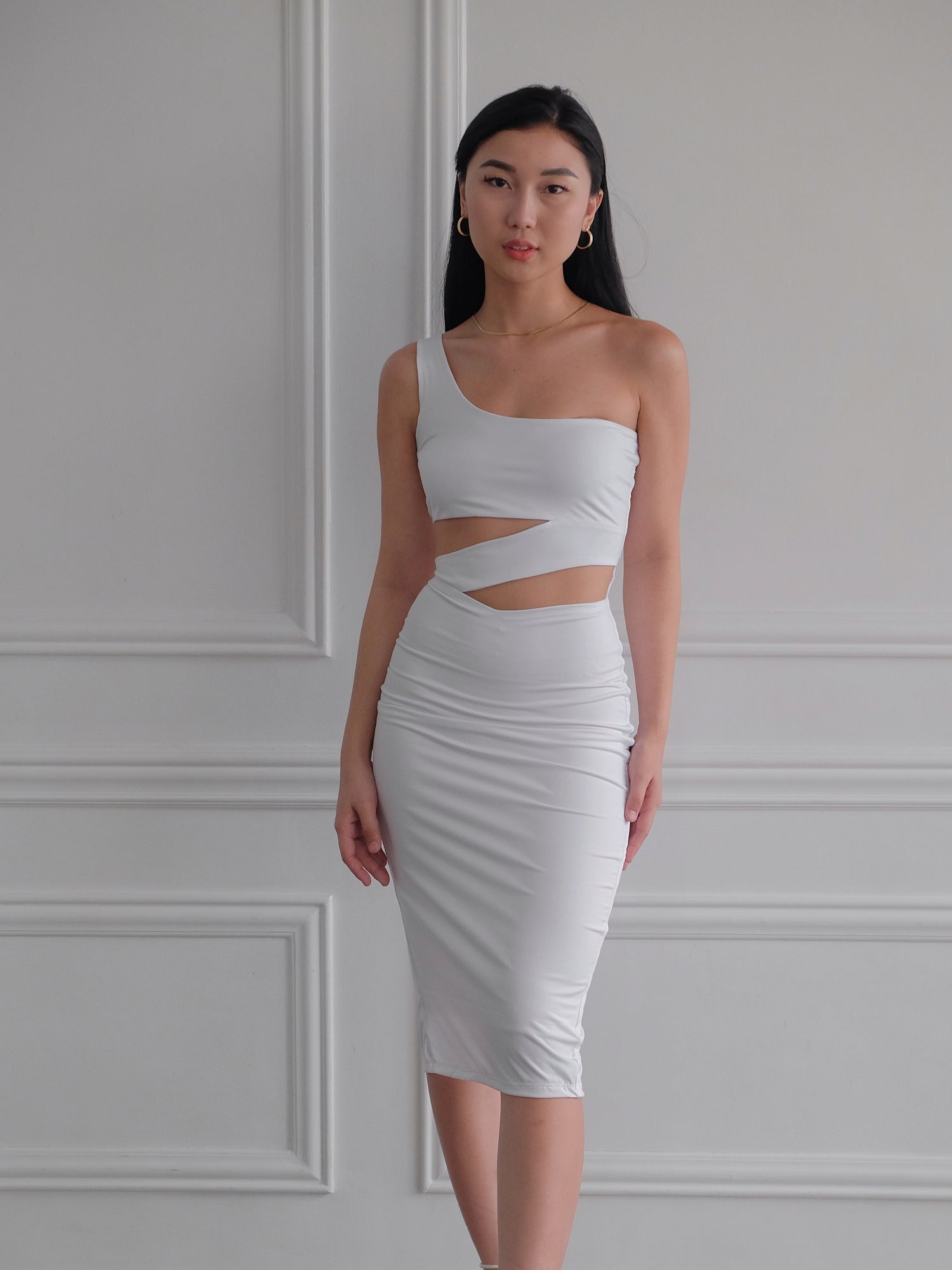 Heather Clothing Cut-out Midi Bodycon Dress in White