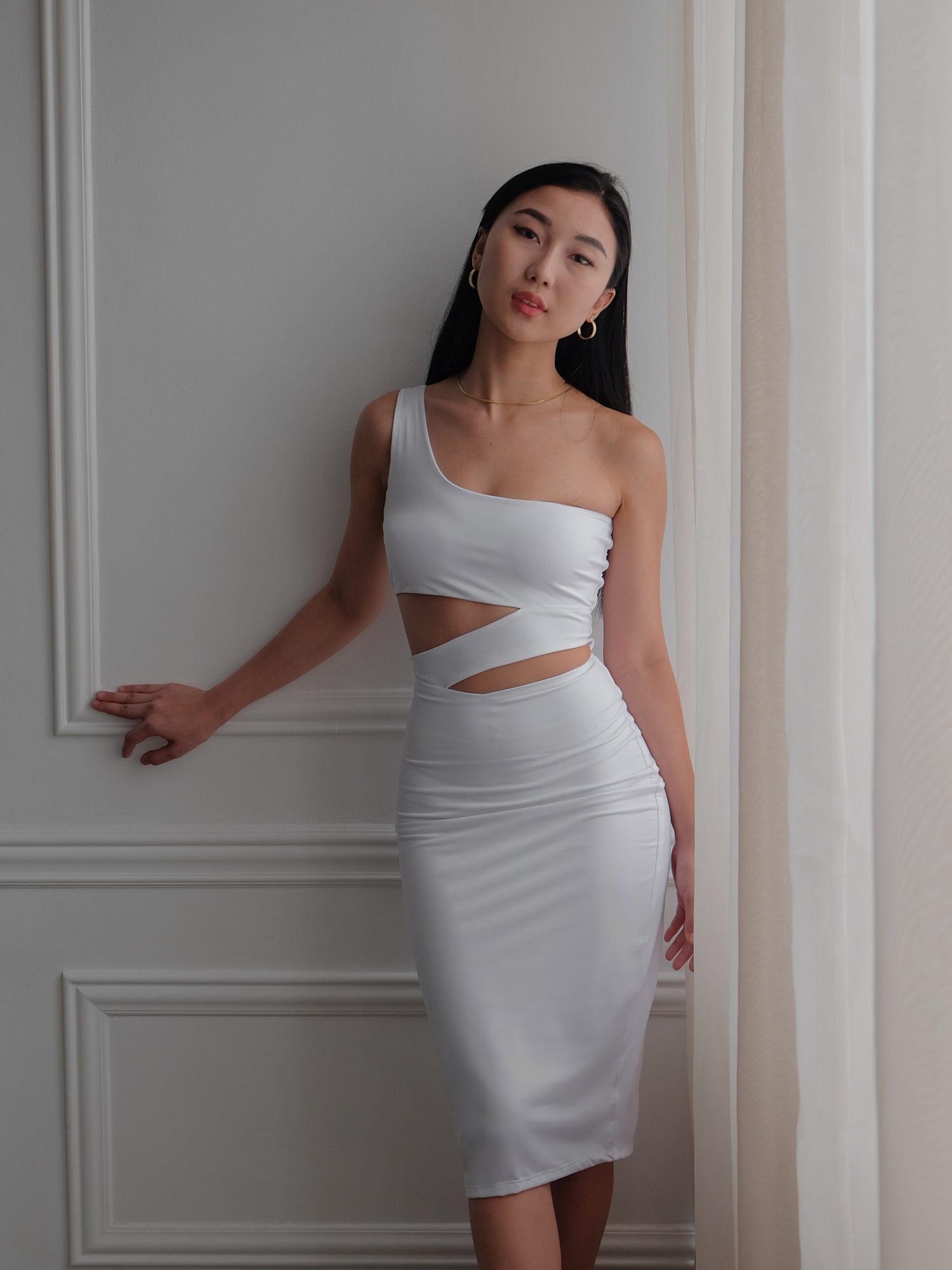 Heather Clothing Cut-out Midi Bodycon Dress in White