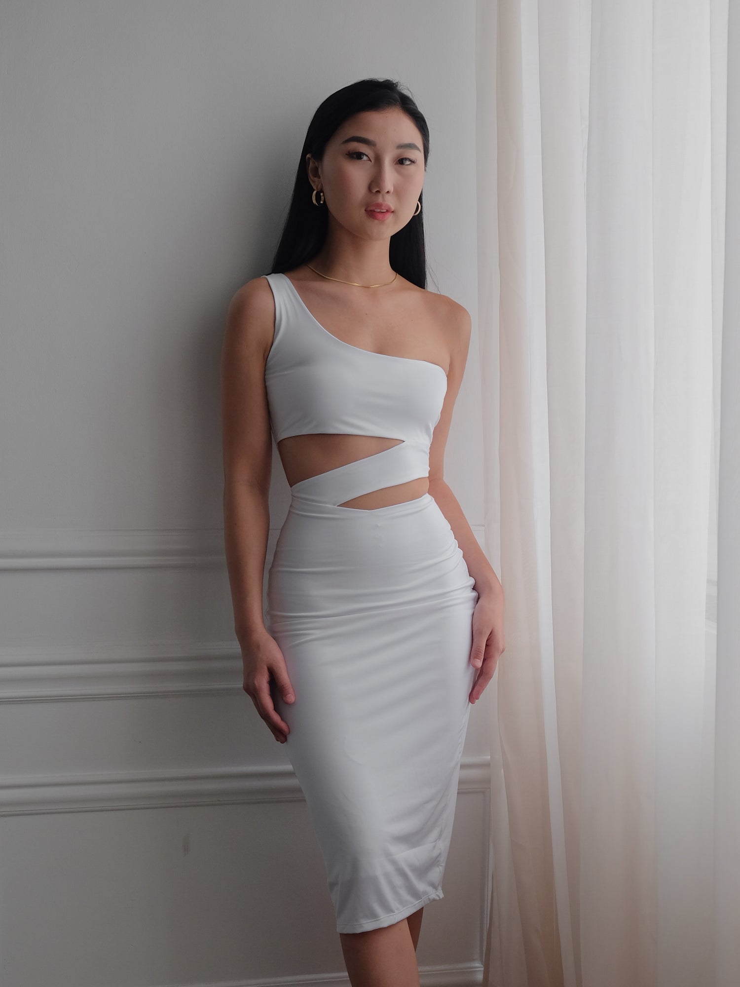 Heather Clothing Cut-out Midi Bodycon Dress in White