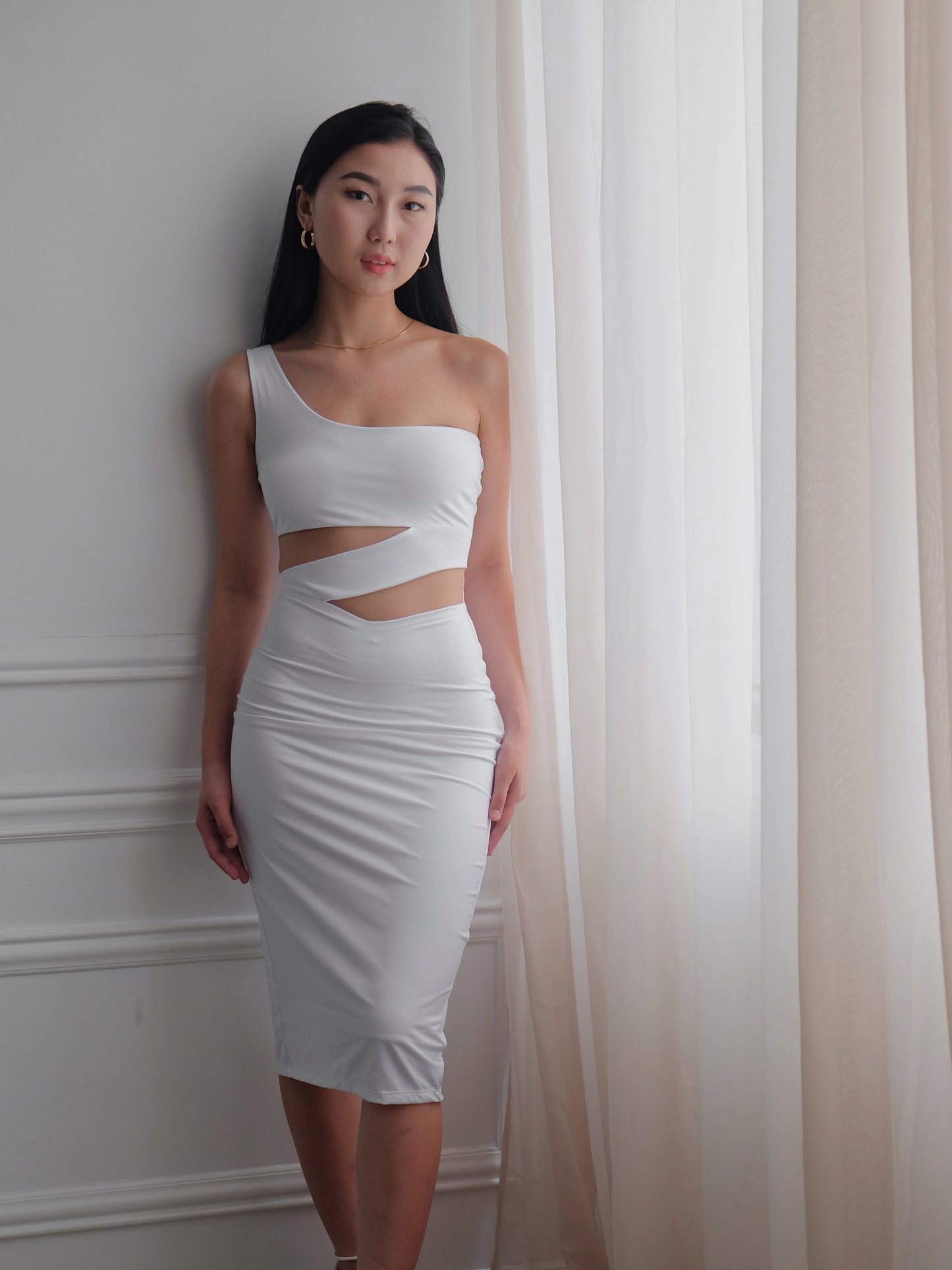 Heather Clothing Cut-out Midi Bodycon Dress in White