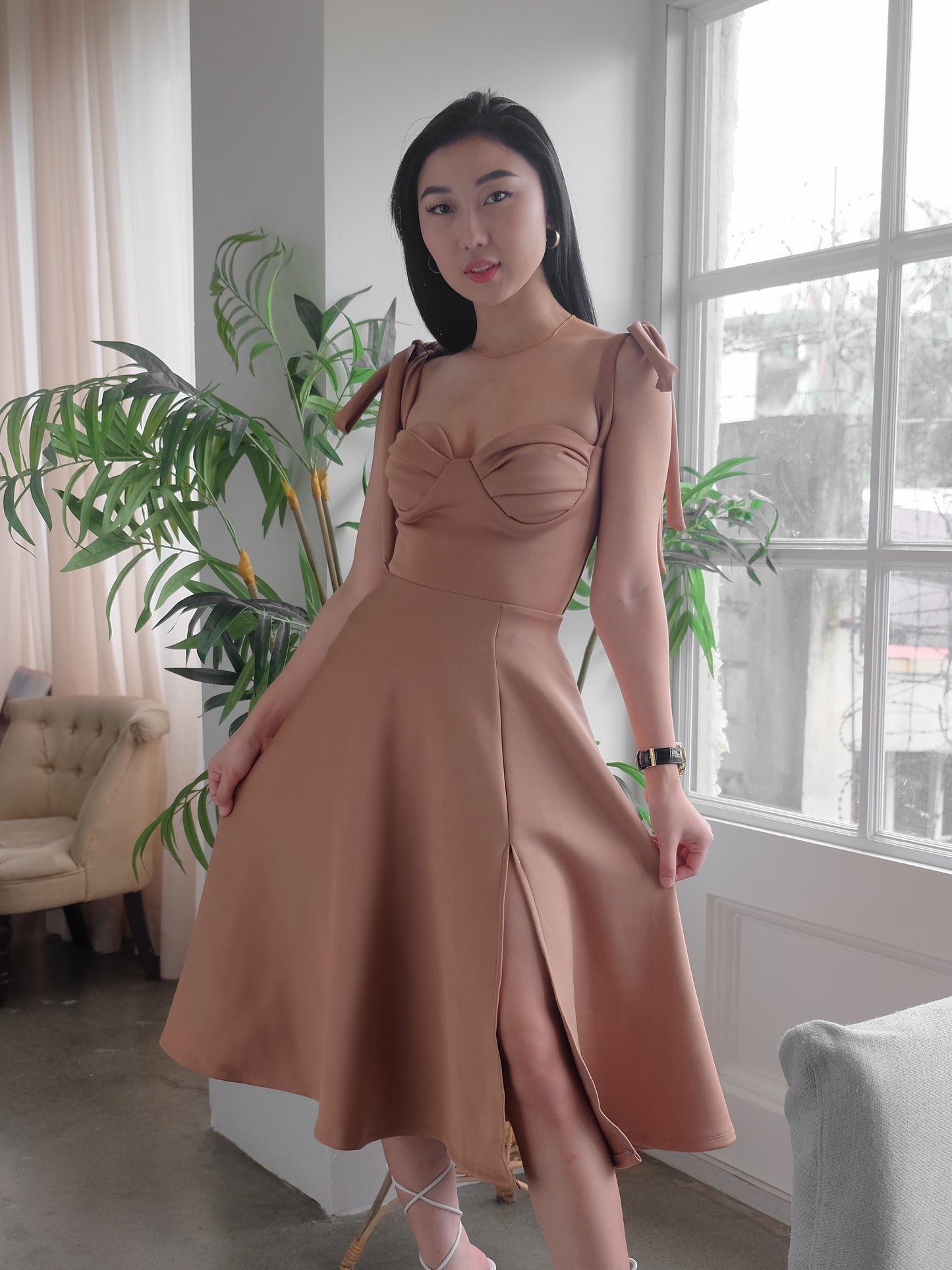 Heather Clothing Kailani Bustier Midi Dress in Mocha