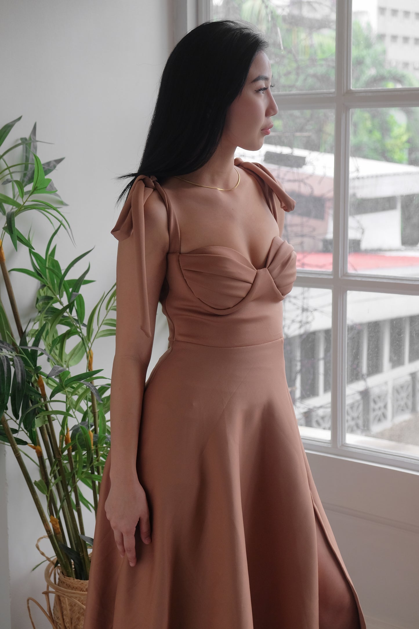 Heather Clothing Kailani Bustier Midi Dress in Mocha