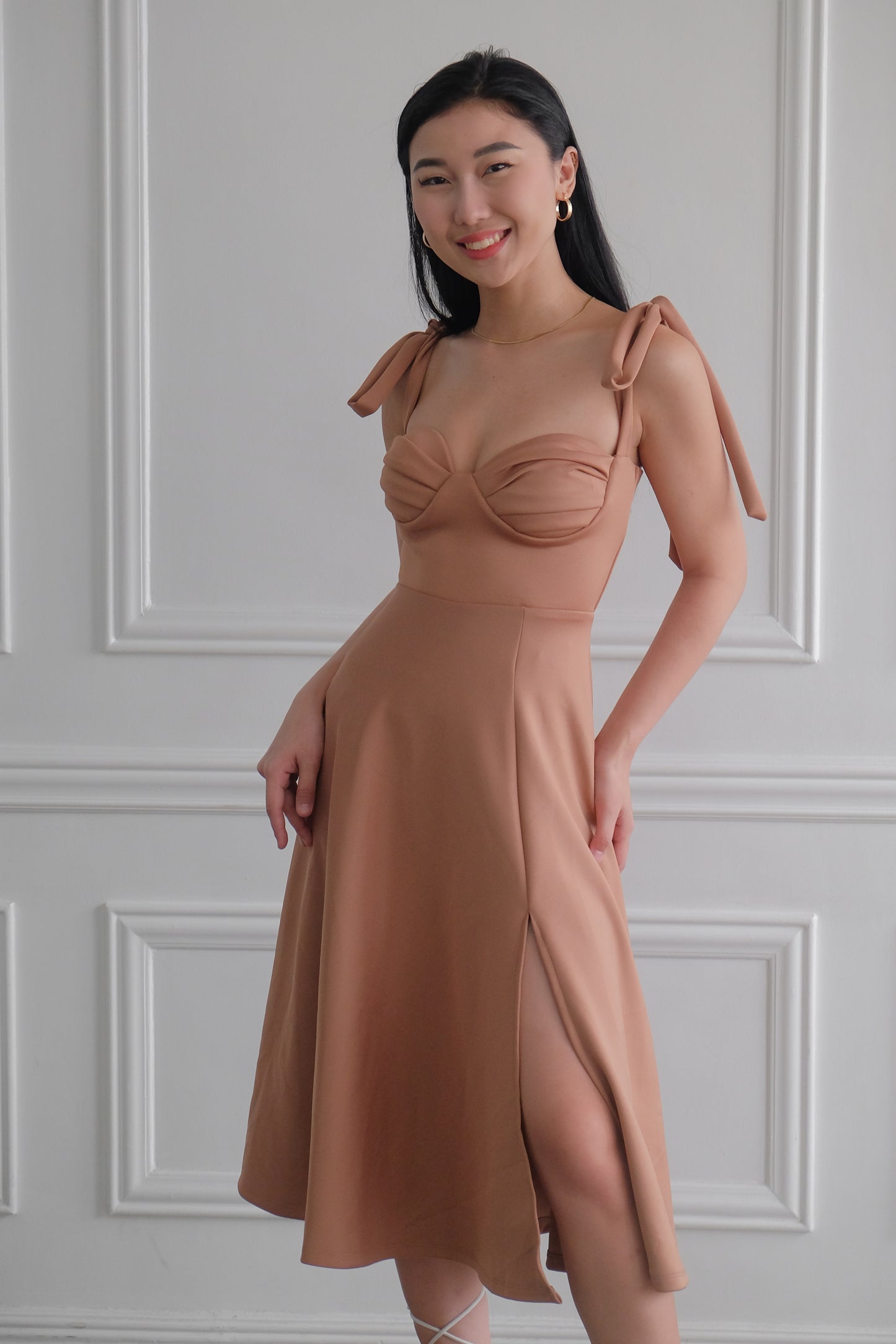 Heather Clothing Kailani Bustier Midi Dress in Mocha