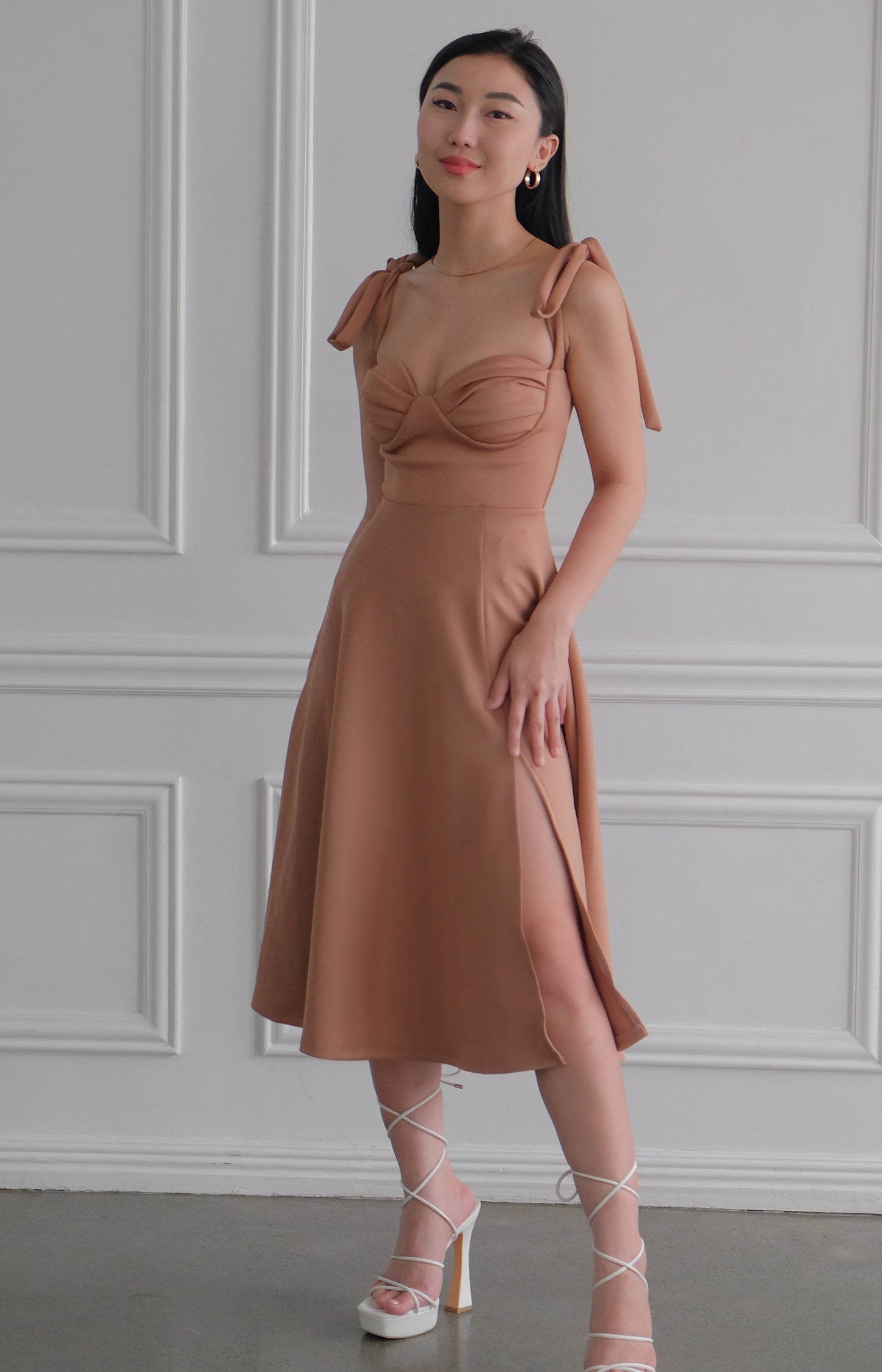 Heather Clothing Kailani Bustier Midi Dress in Mocha