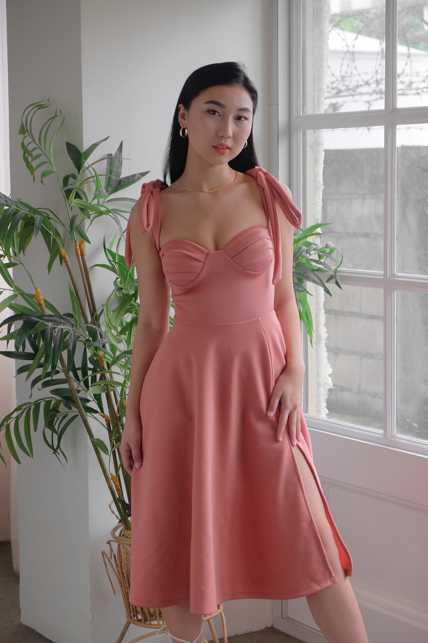 Heather Clothing Kailani Bustier Midi Dress in Rose Pink