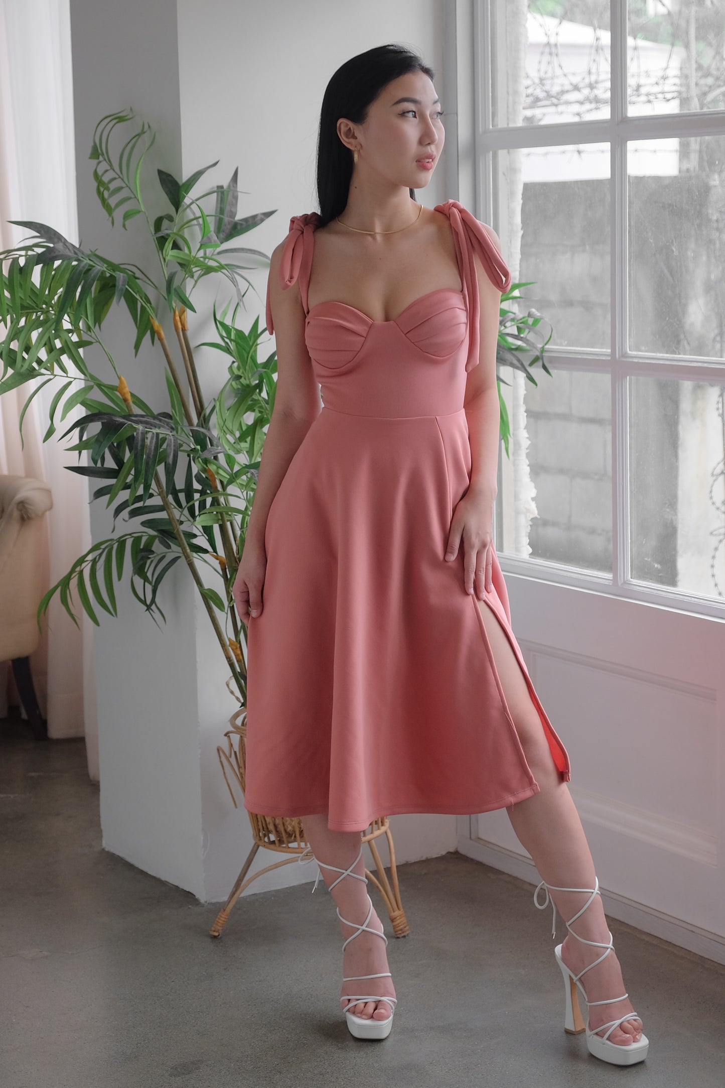 Heather Clothing Kailani Bustier Midi Dress in Rose Pink
