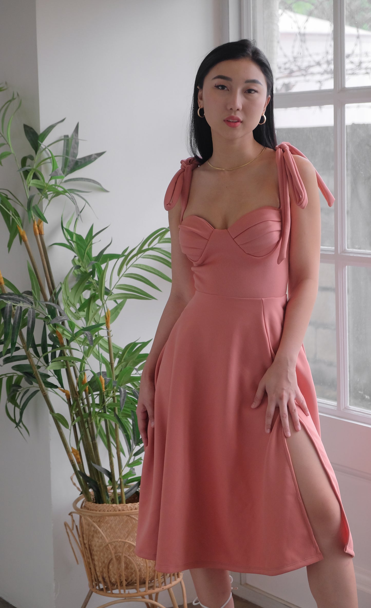 Heather Clothing Kailani Bustier Midi Dress in Rose Pink