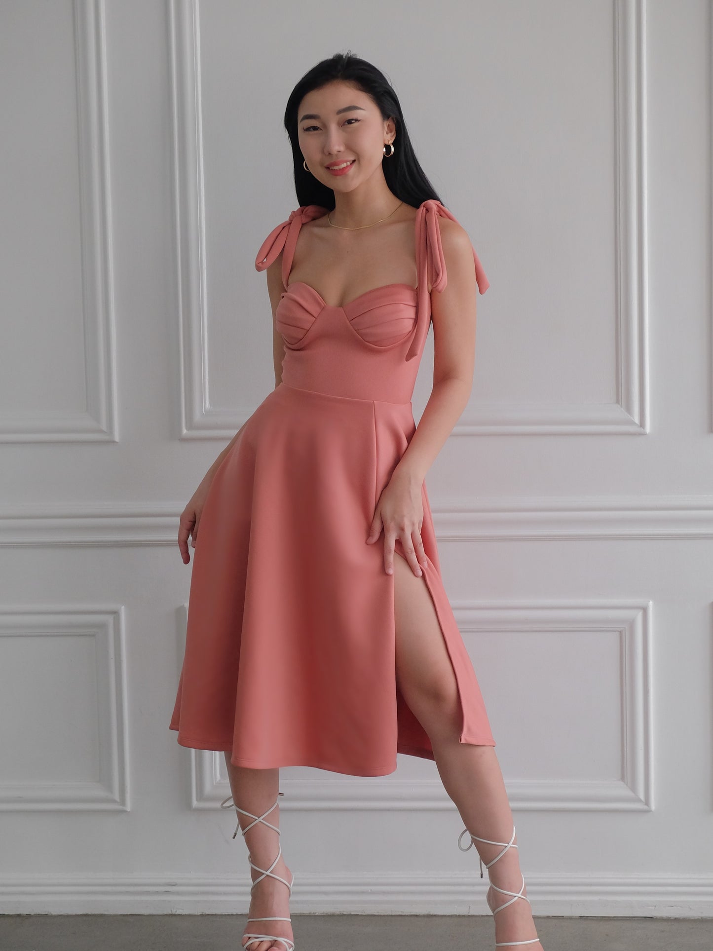 Heather Clothing Kailani Bustier Midi Dress in Rose Pink