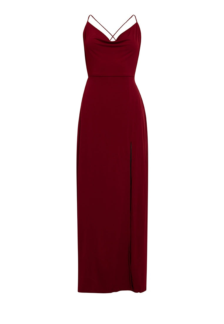 Cowl Neck Backless Maxi Dress in Maroon