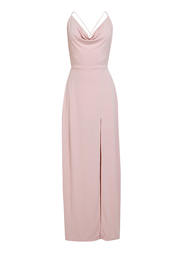 Cowl Neck Backless Maxi Dress in Dusty Pink