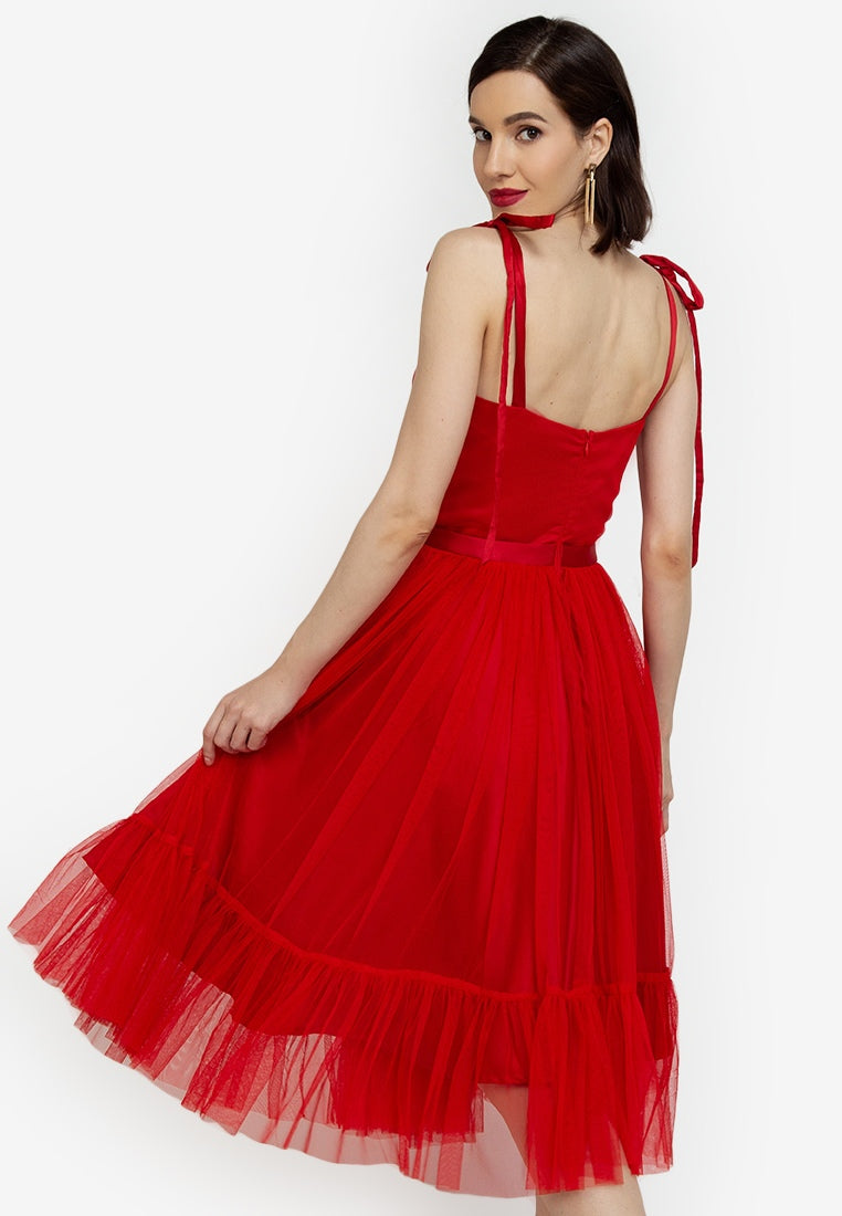 Bustier Mesh Tea-Length Dress