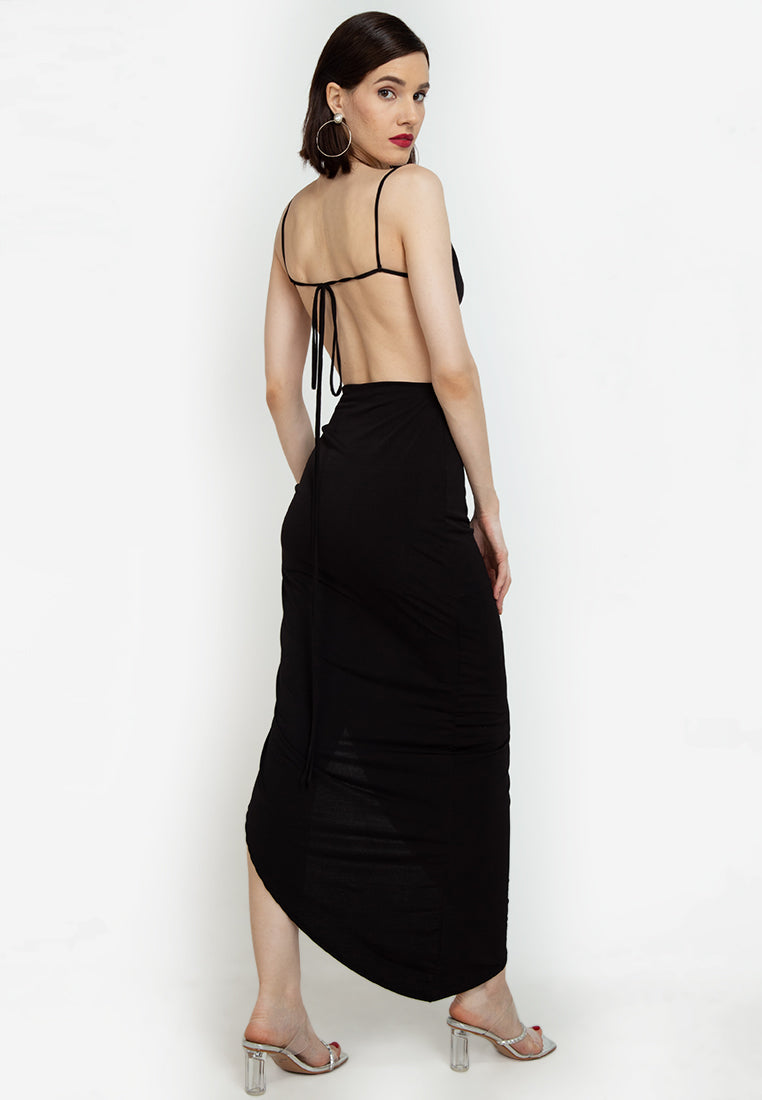 Asymmetric Backless Dress in Black