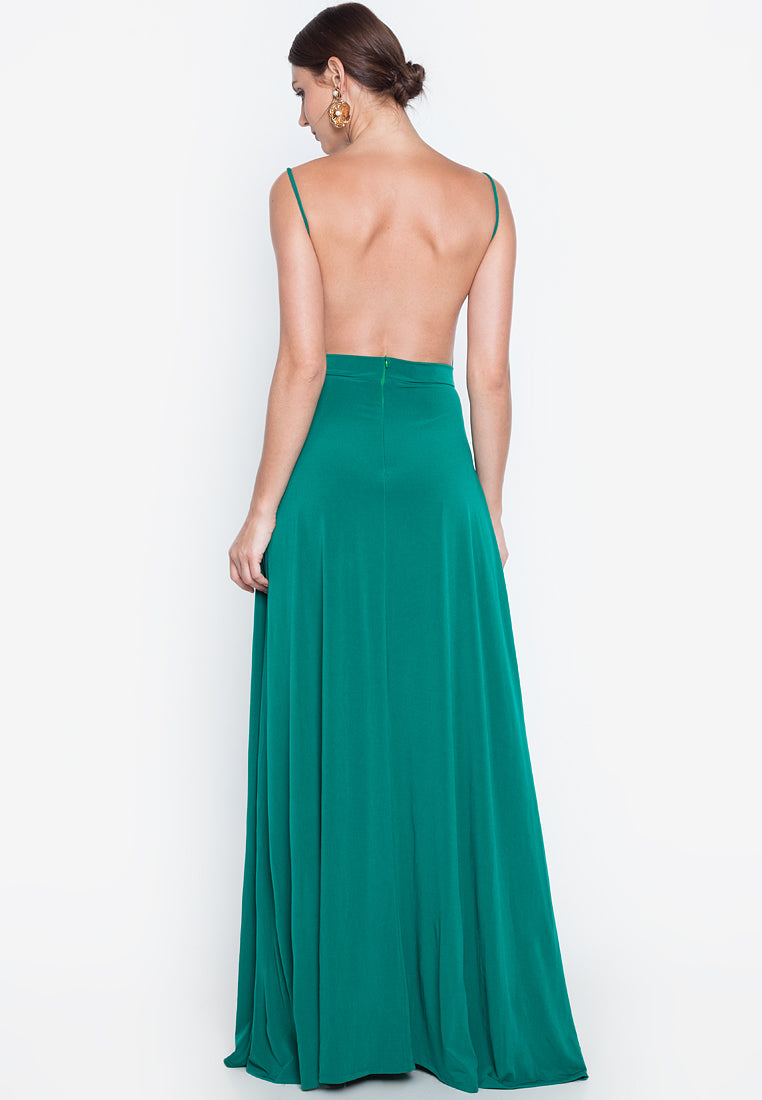Cowl Neck Backless Maxi Dress in Emerald Green