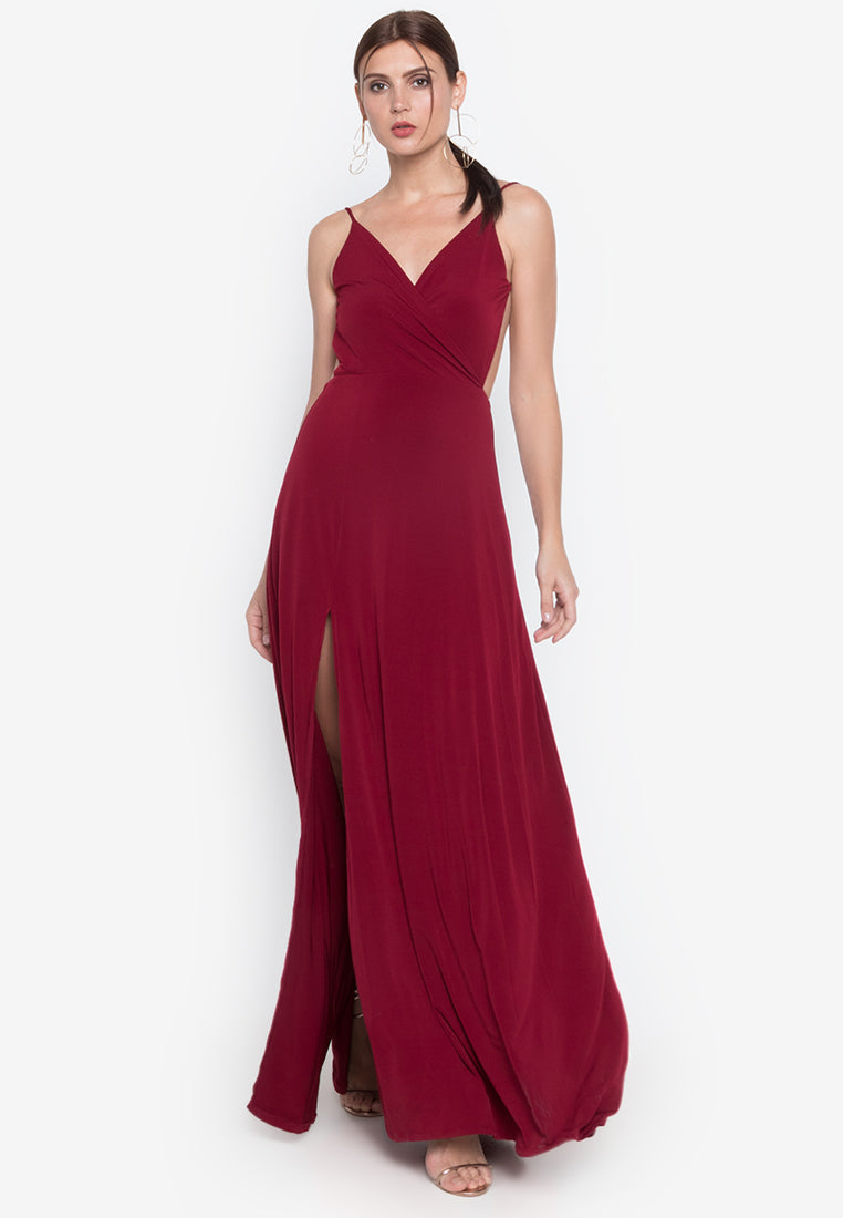 Wrapped Backless Long Dress in Maroon