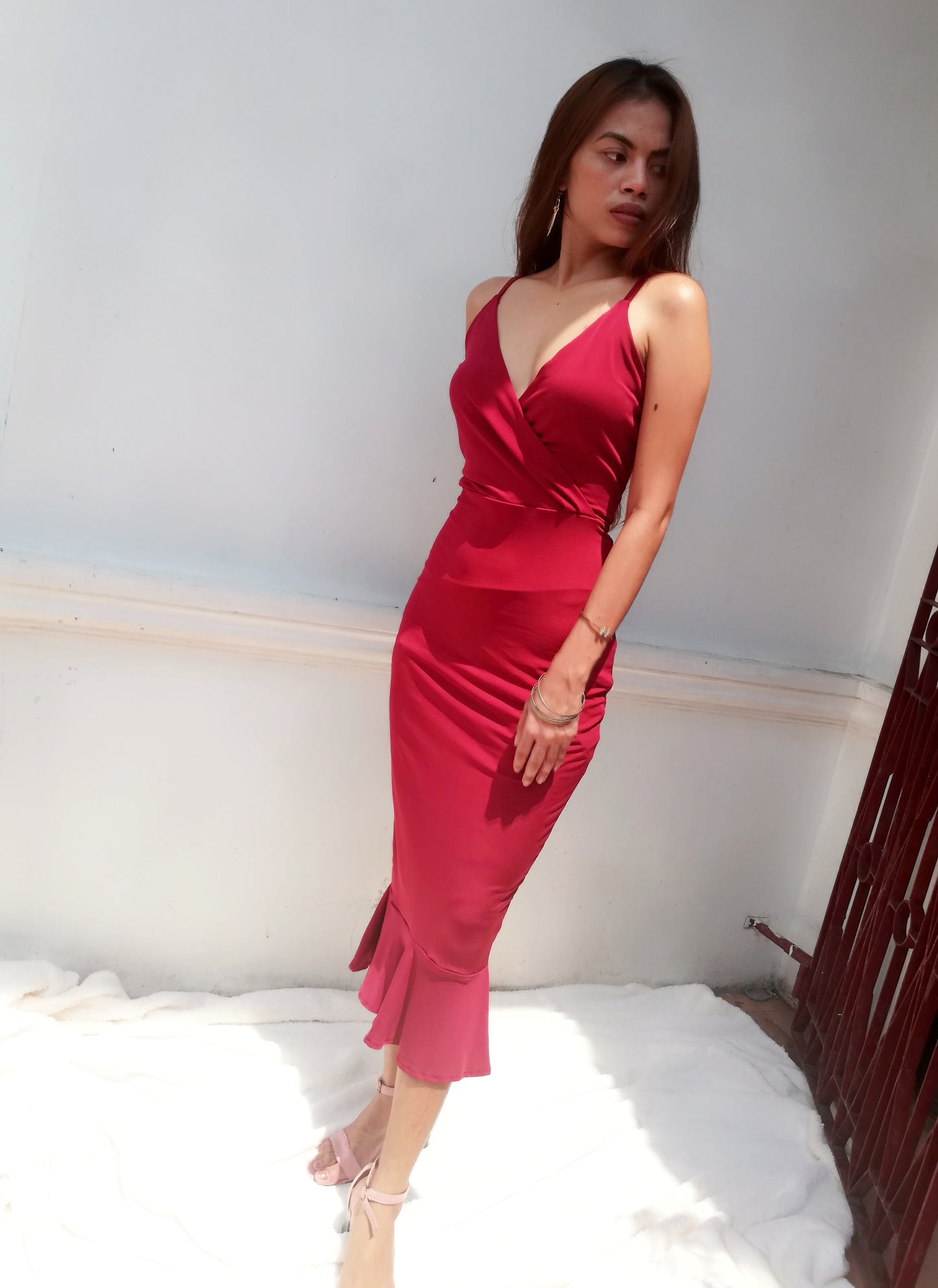 Wrap Frill Hem Midi Dress