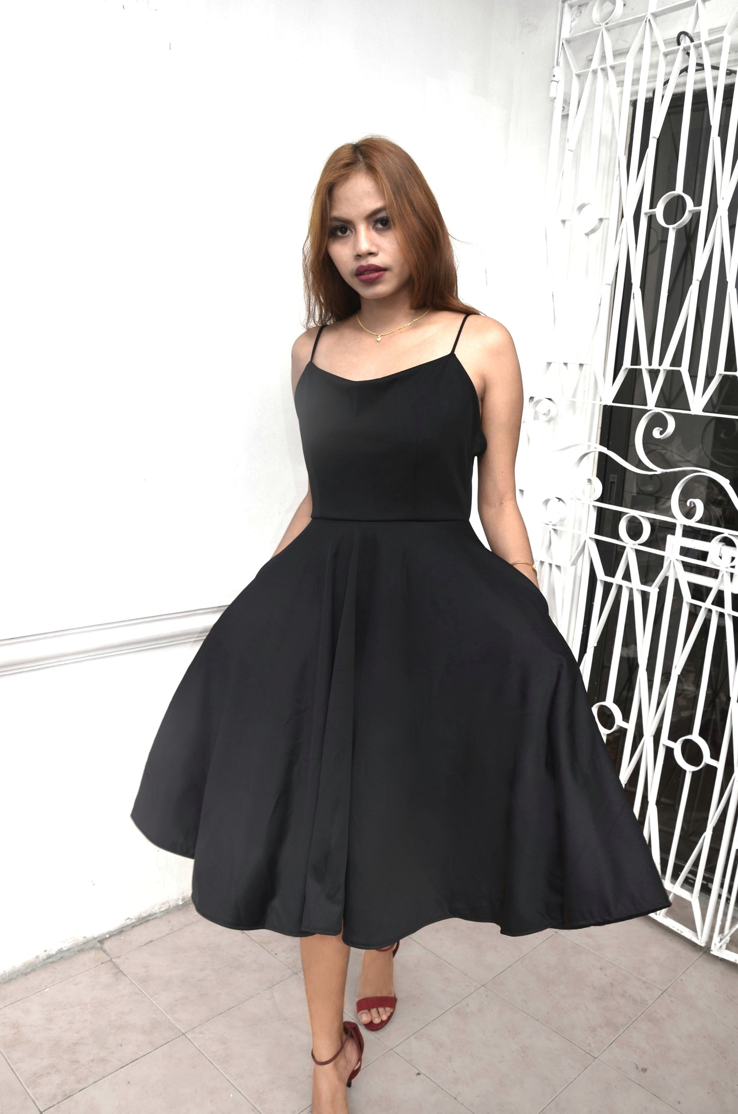 Strappy Backless Tea-Length Dress