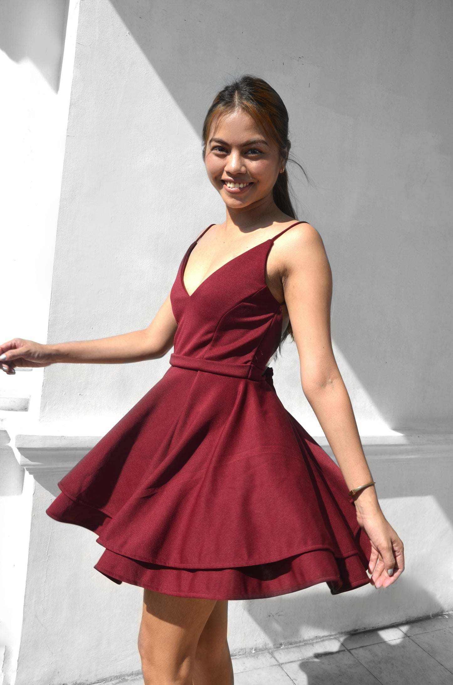 Mini Backless Dress in Maroon