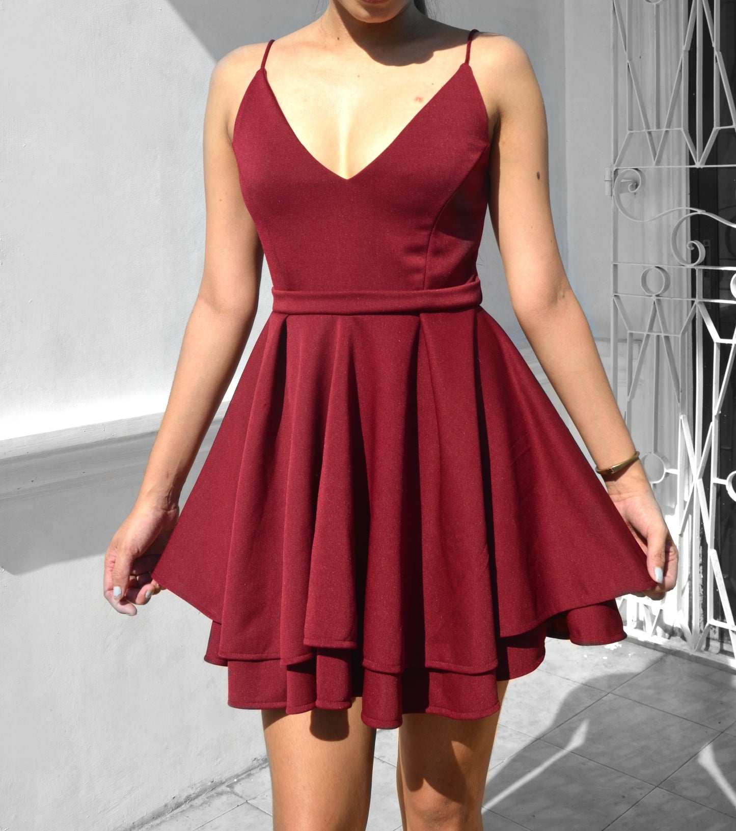 Mini Backless Dress in Maroon