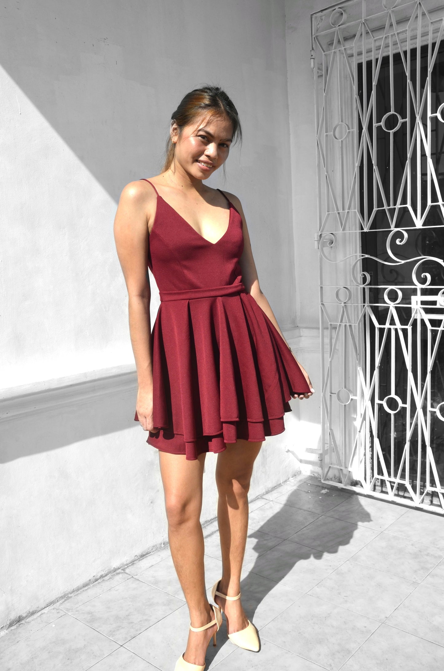 Mini Backless Dress in Maroon