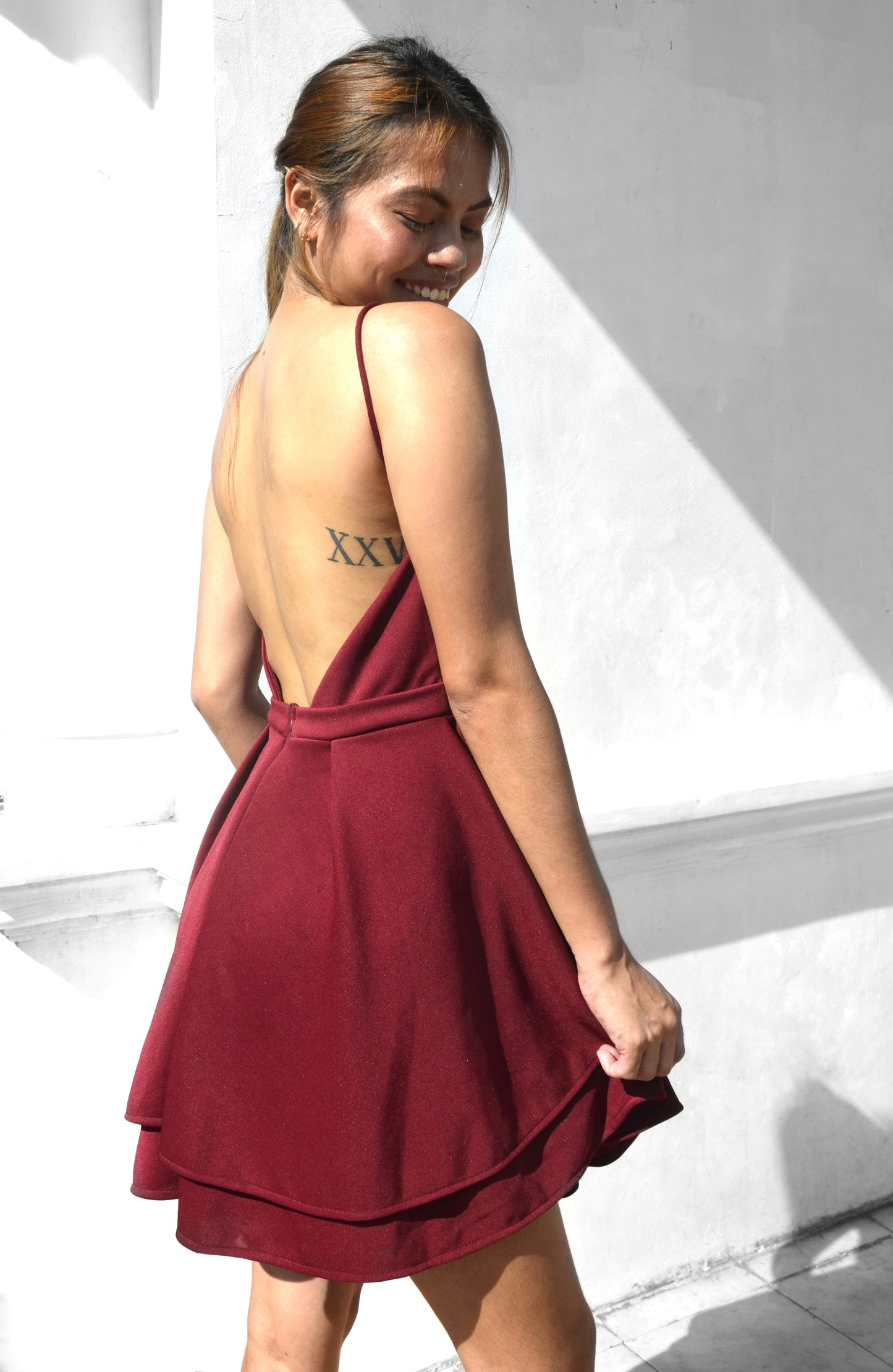 Mini Backless Dress in Maroon