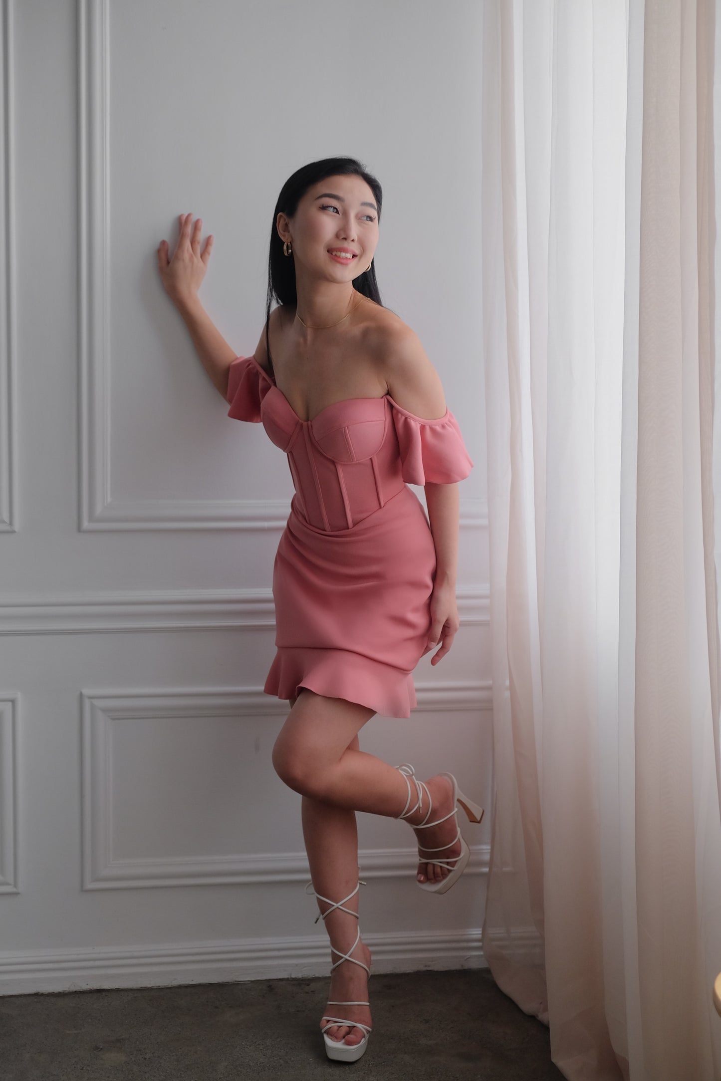 Heather Clothing Bustier Flounce Mini Dress in Rose Pink