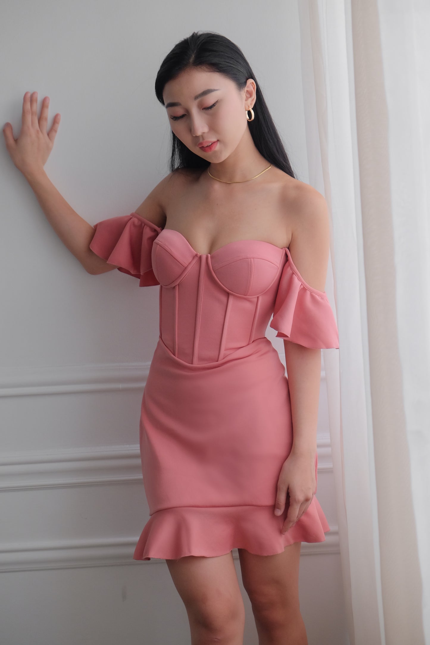Heather Clothing Bustier Flounce Mini Dress in Rose Pink