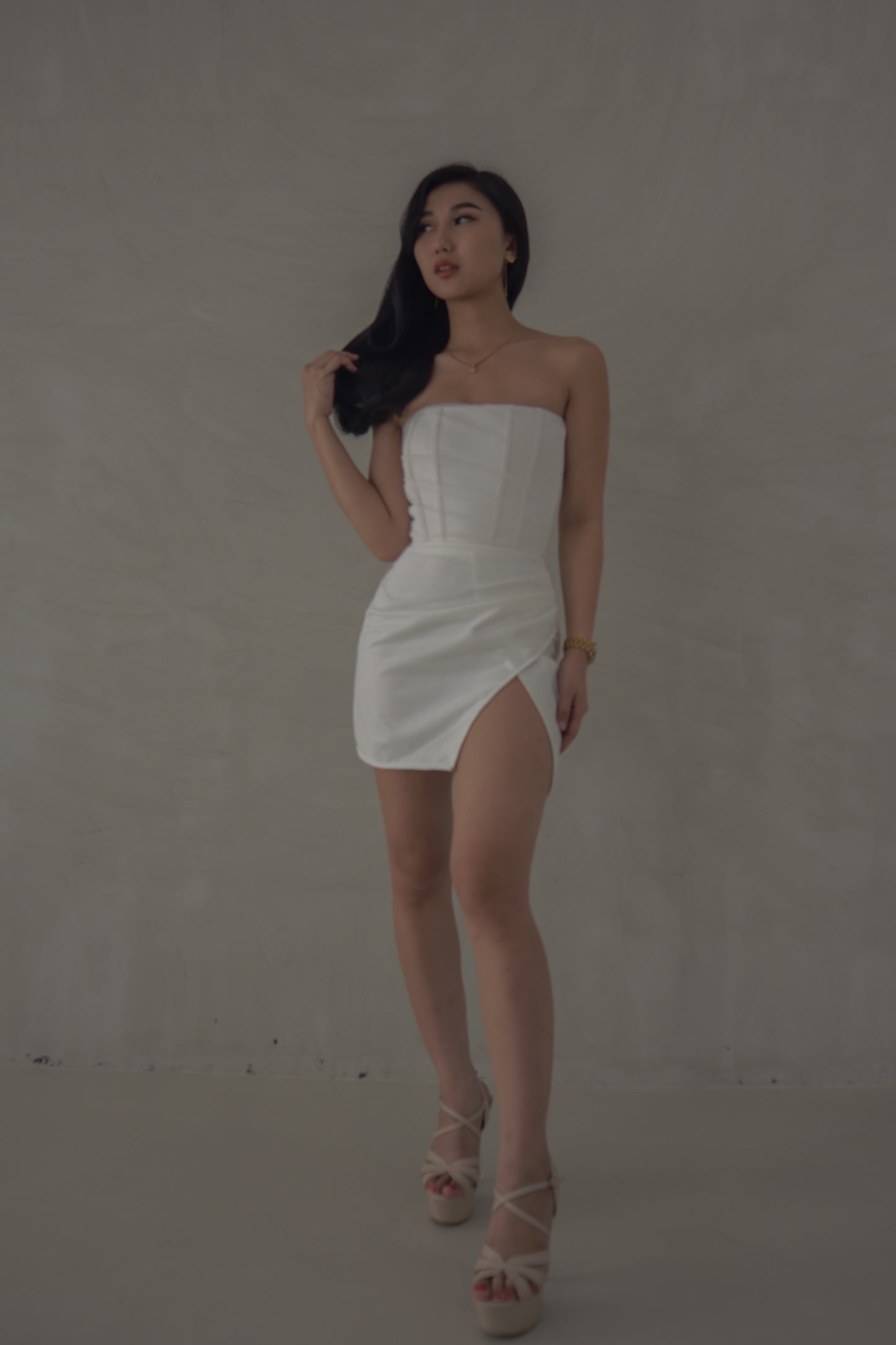 Charmer Corset Wrap Mini Dress in White