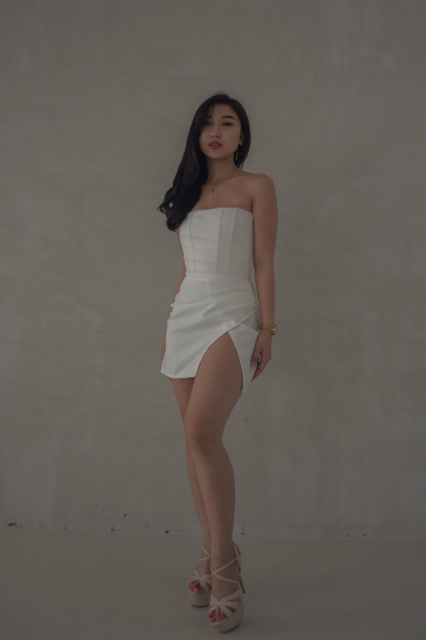 Charmer Corset Wrap Mini Dress in White