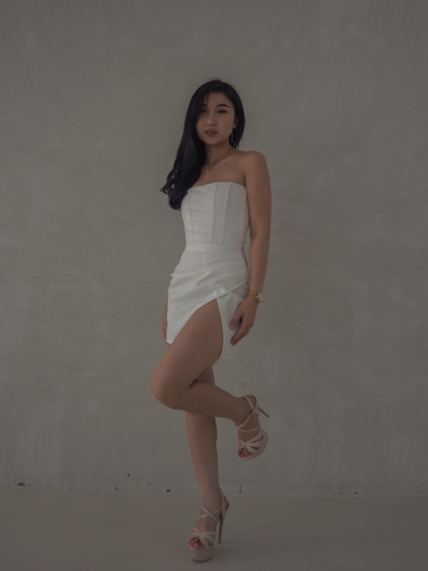 Charmer Corset Wrap Mini Dress in White