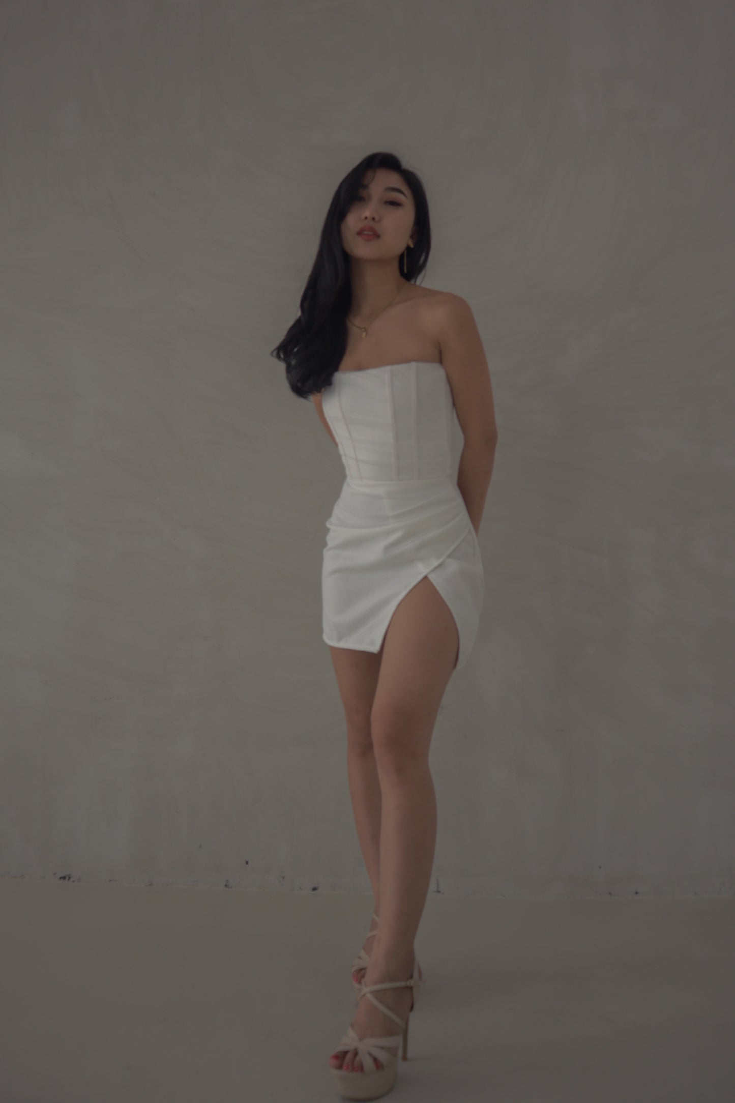 Charmer Corset Wrap Mini Dress in White