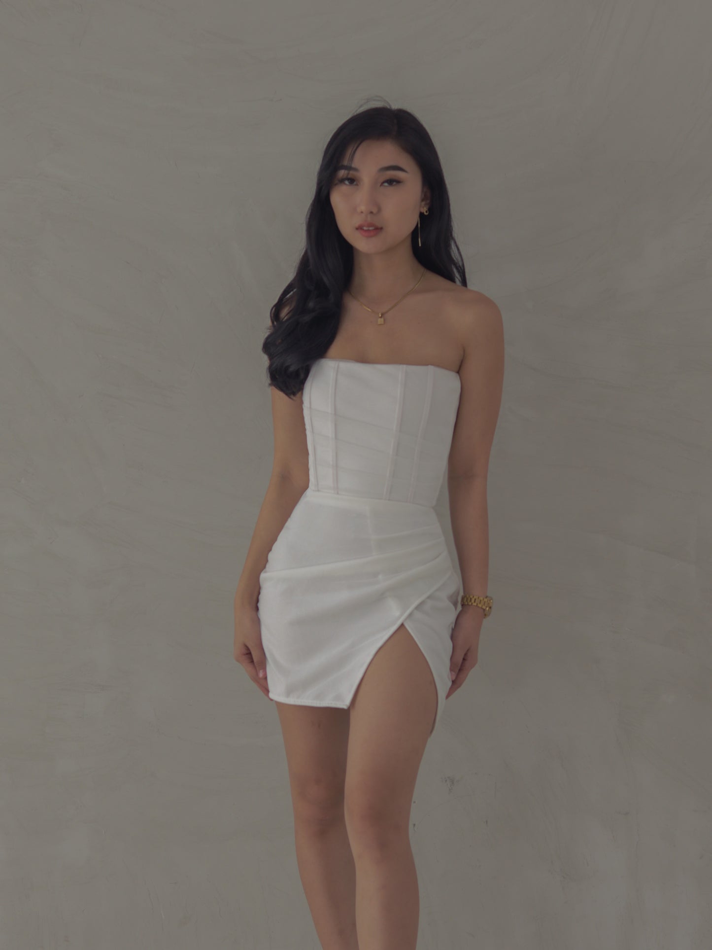 Charmer Corset Wrap Mini Dress in White