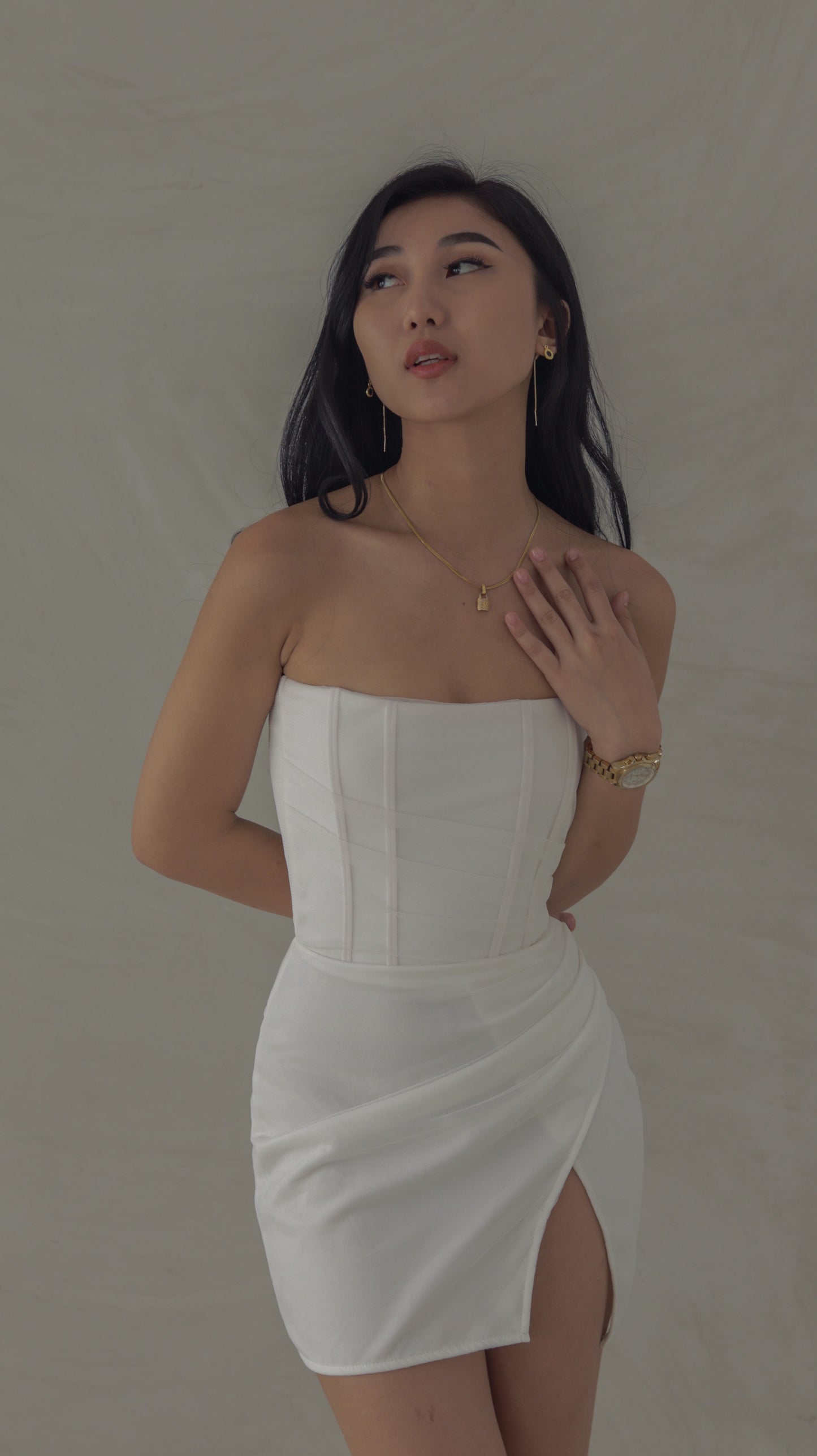 Charmer Corset Wrap Mini Dress in White