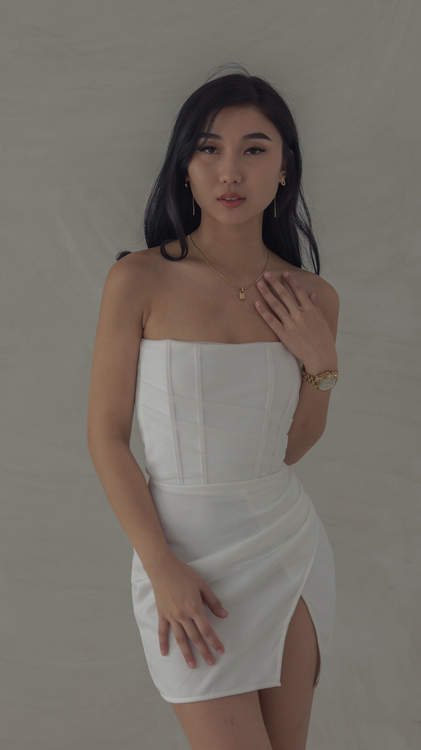 Charmer Corset Wrap Mini Dress in White