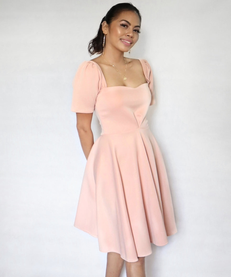 Puff Sleeved Dress in Dusty Pink