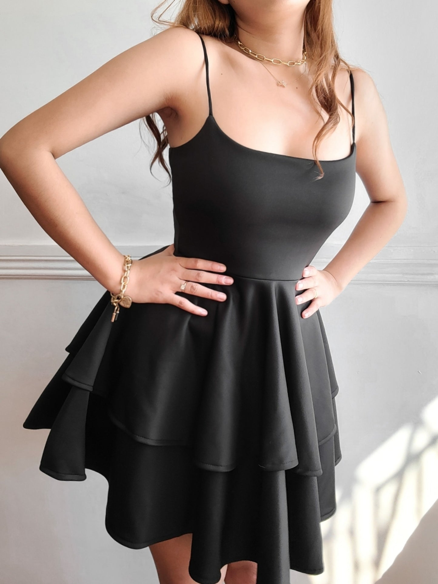 Double Layer Skater Dress in Black