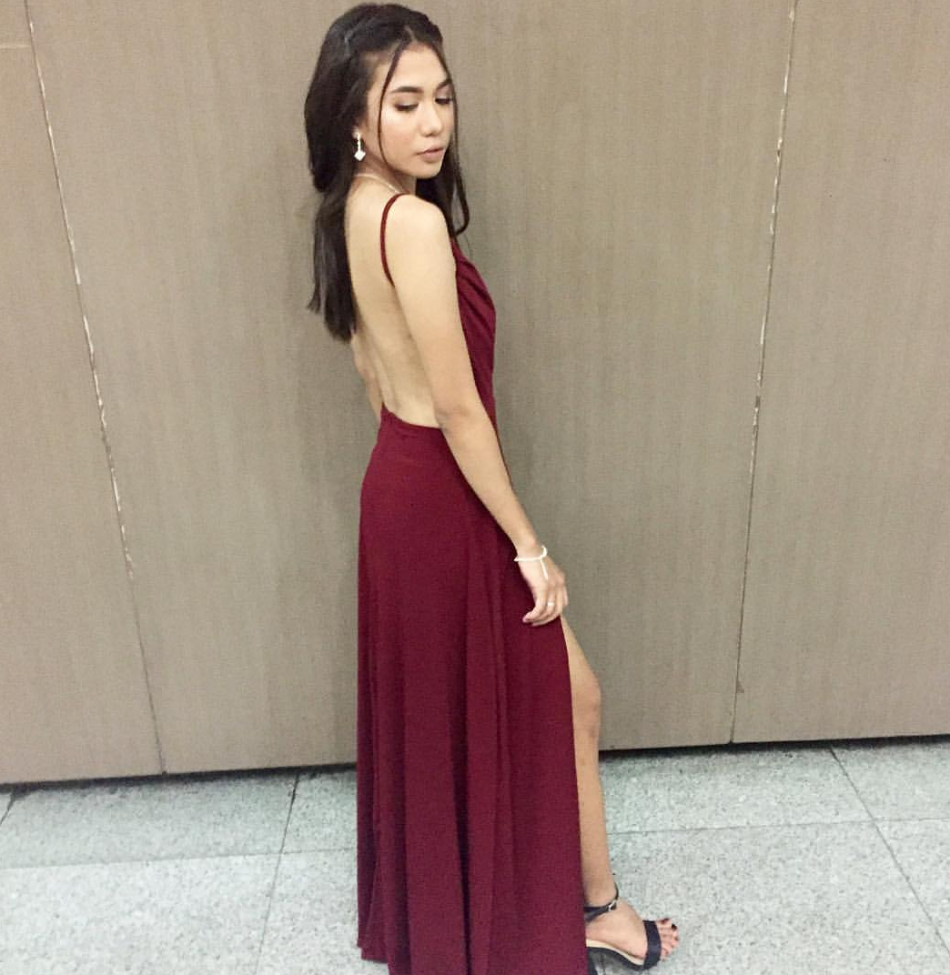 Wrapped Backless Long Dress in Maroon