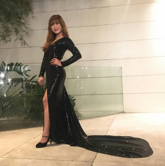 Plunging Sequined Long Dress